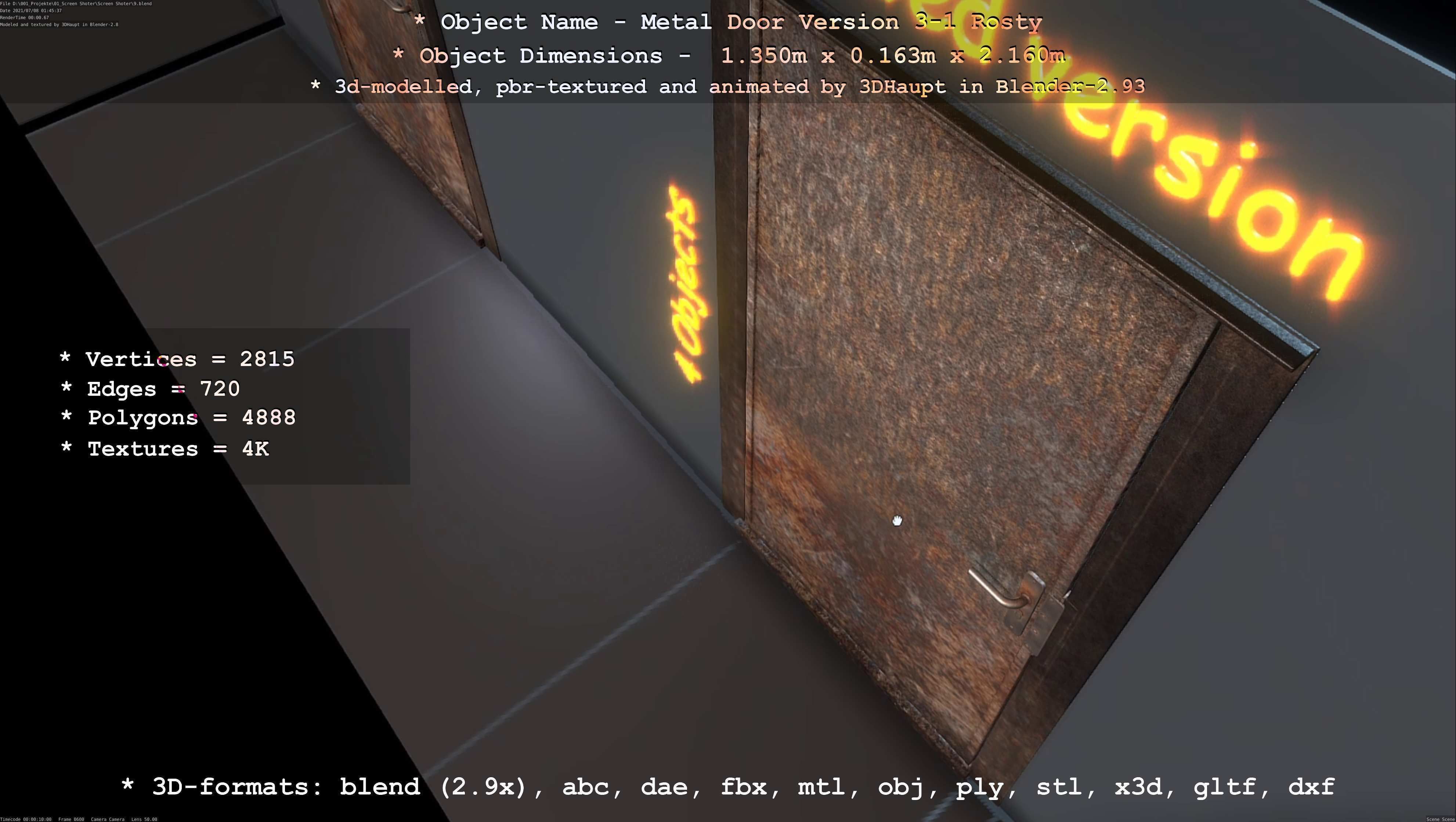 Animated Metal Door Version 3 Rusty Low-poly 3D model_2