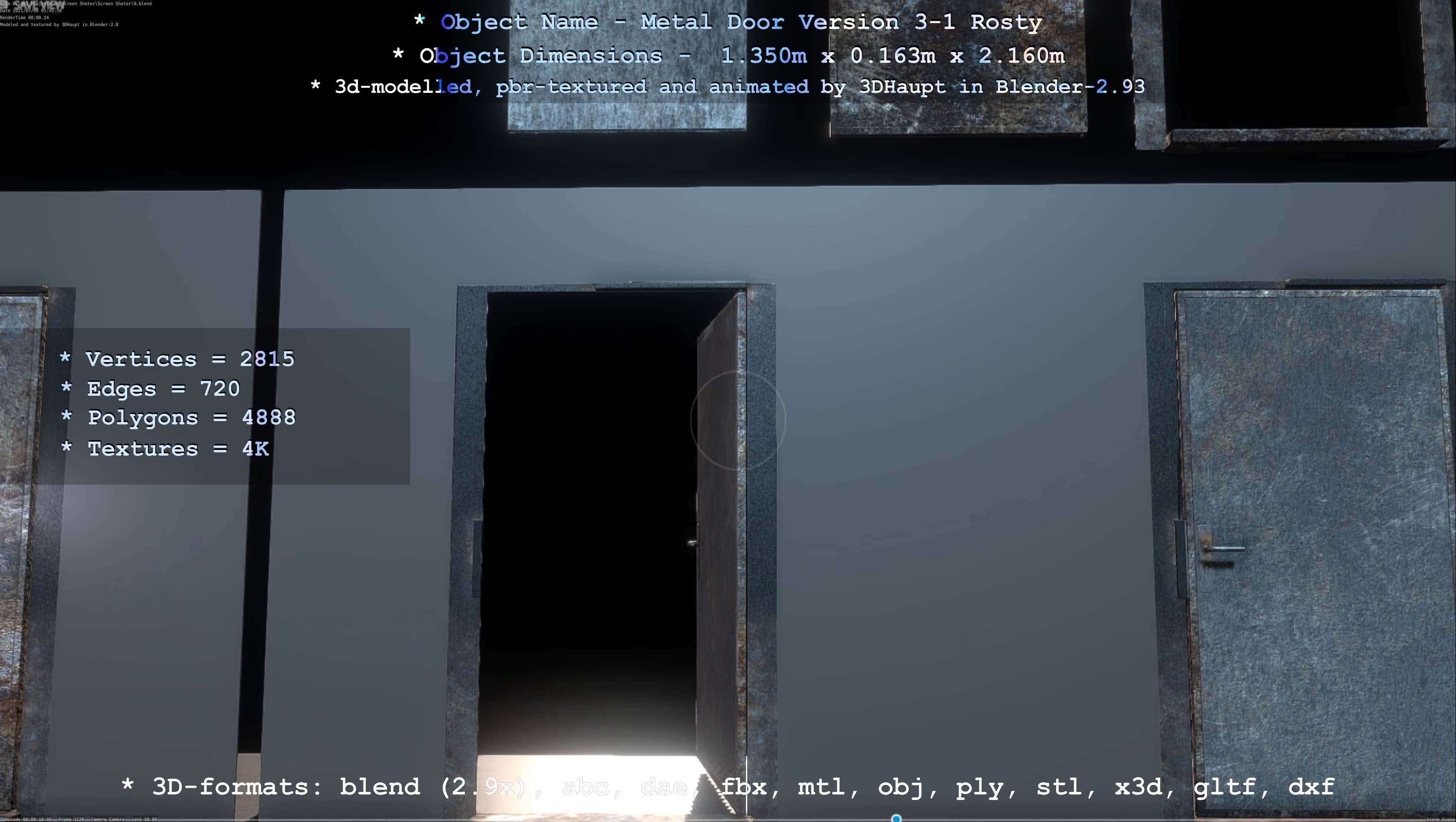 Animated Metal Door Version 3 Rusty Low-poly 3D model_66