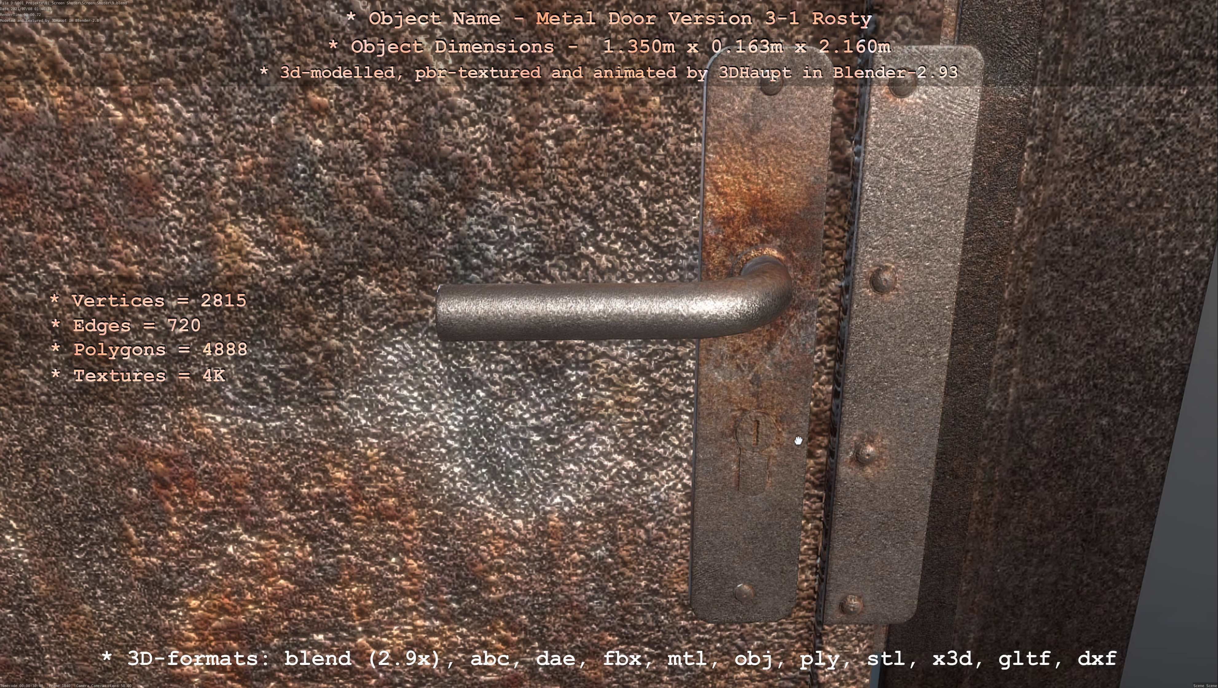 Animated Metal Door Version 3 Rusty Low-poly 3D model_47