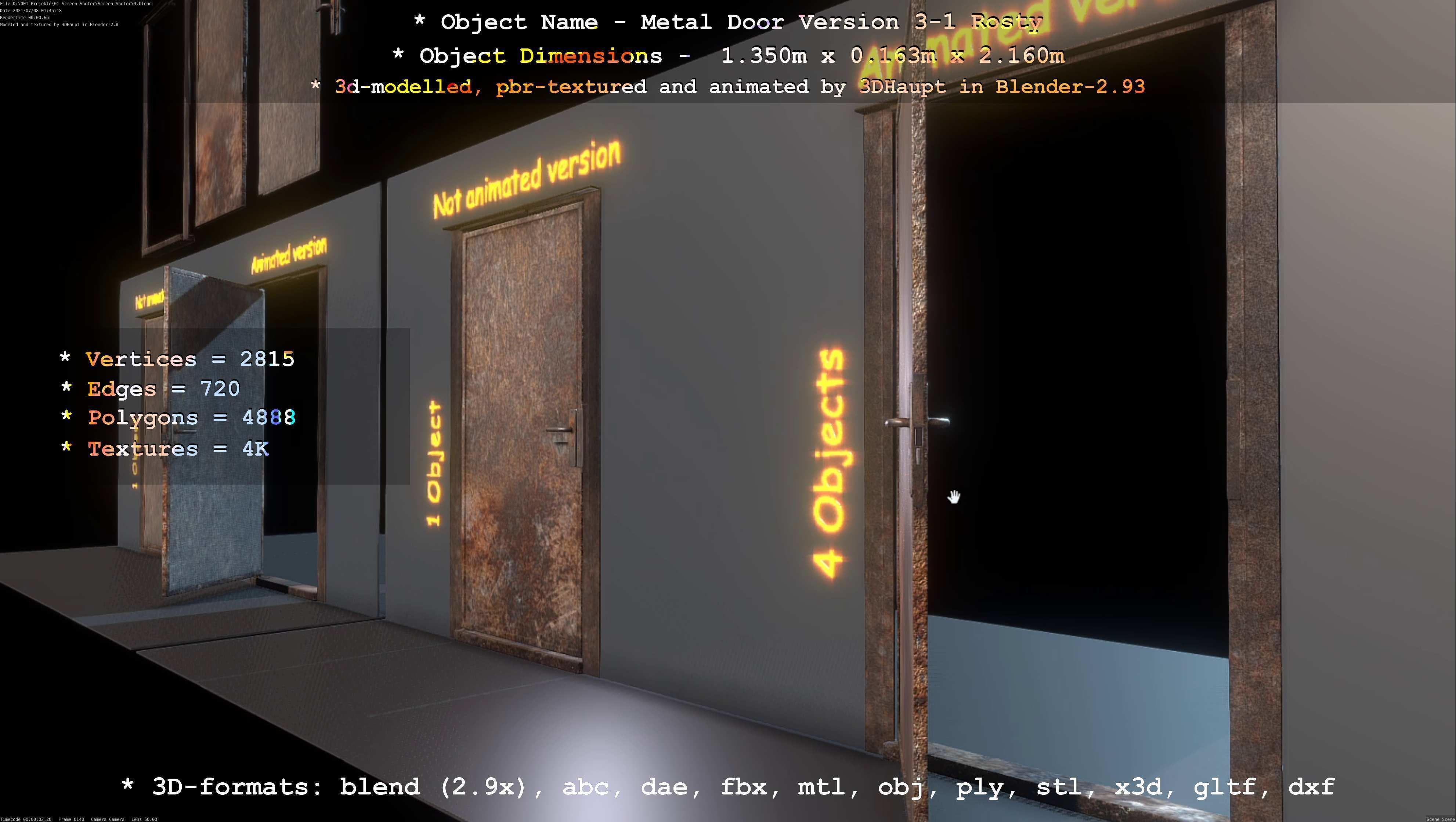 Animated Metal Door Version 3 Rusty Low-poly 3D model_15