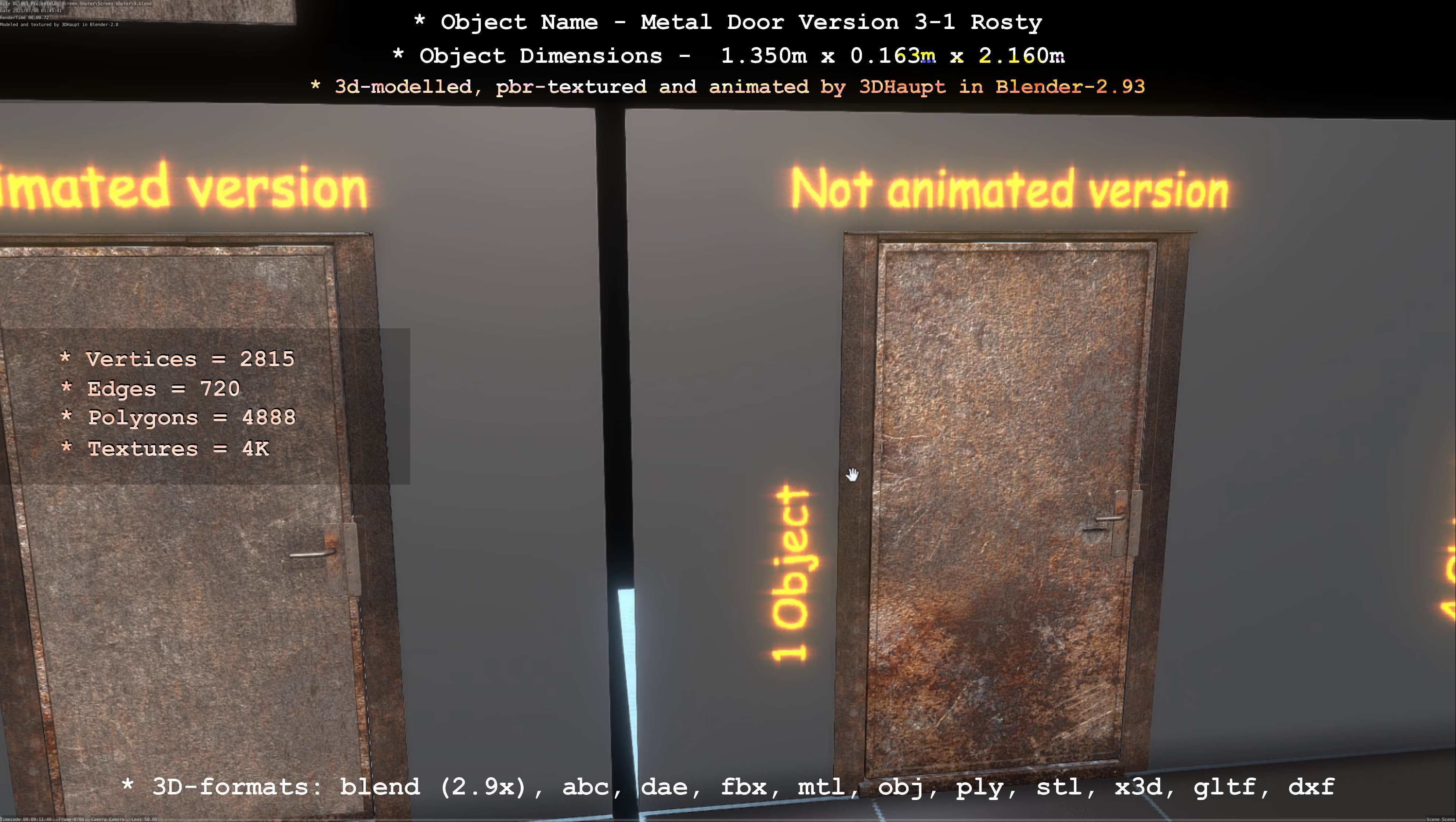 Animated Metal Door Version 3 Rusty Low-poly 3D model_76