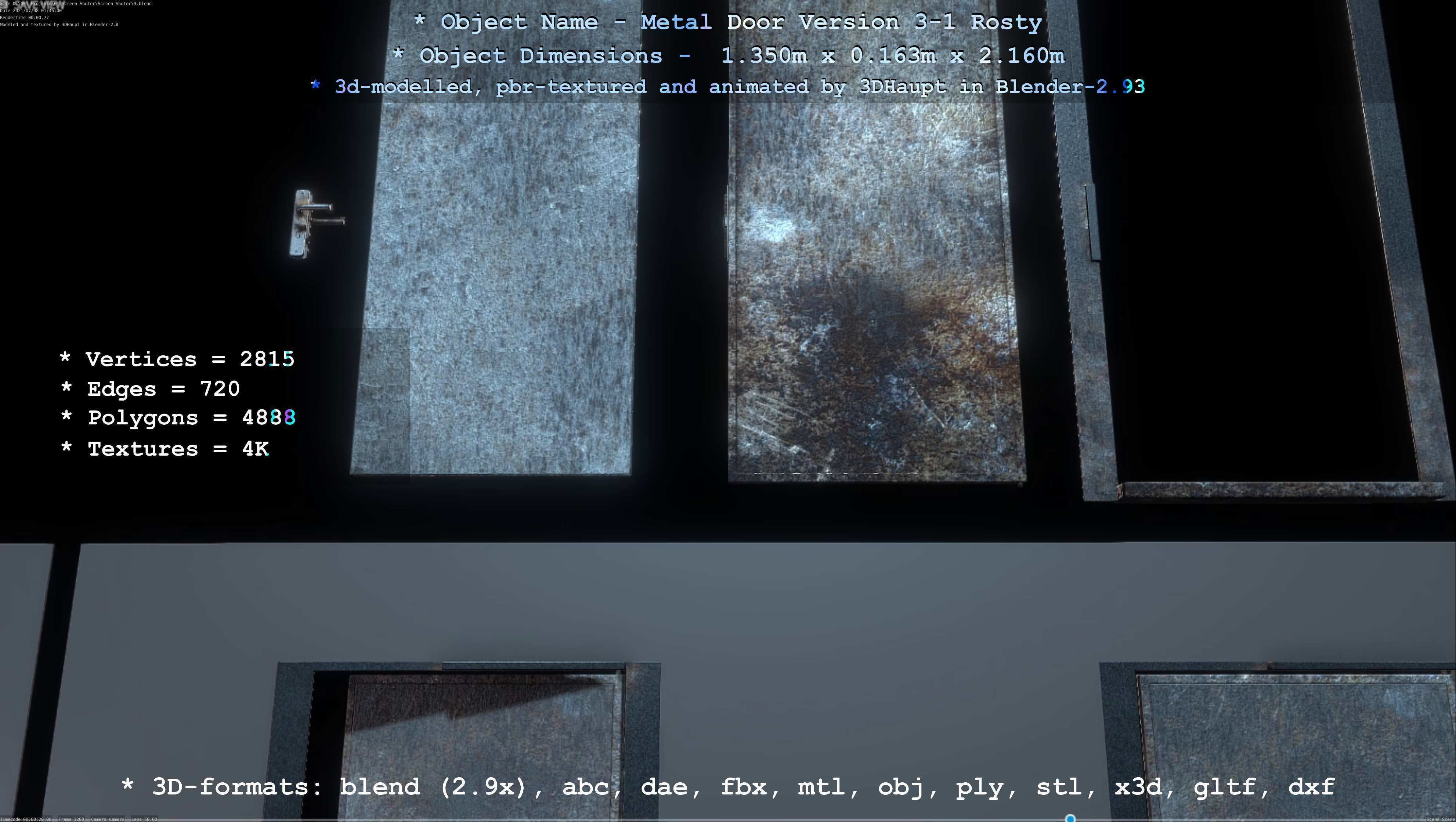 Animated Metal Door Version 3 Rusty Low-poly 3D model_63