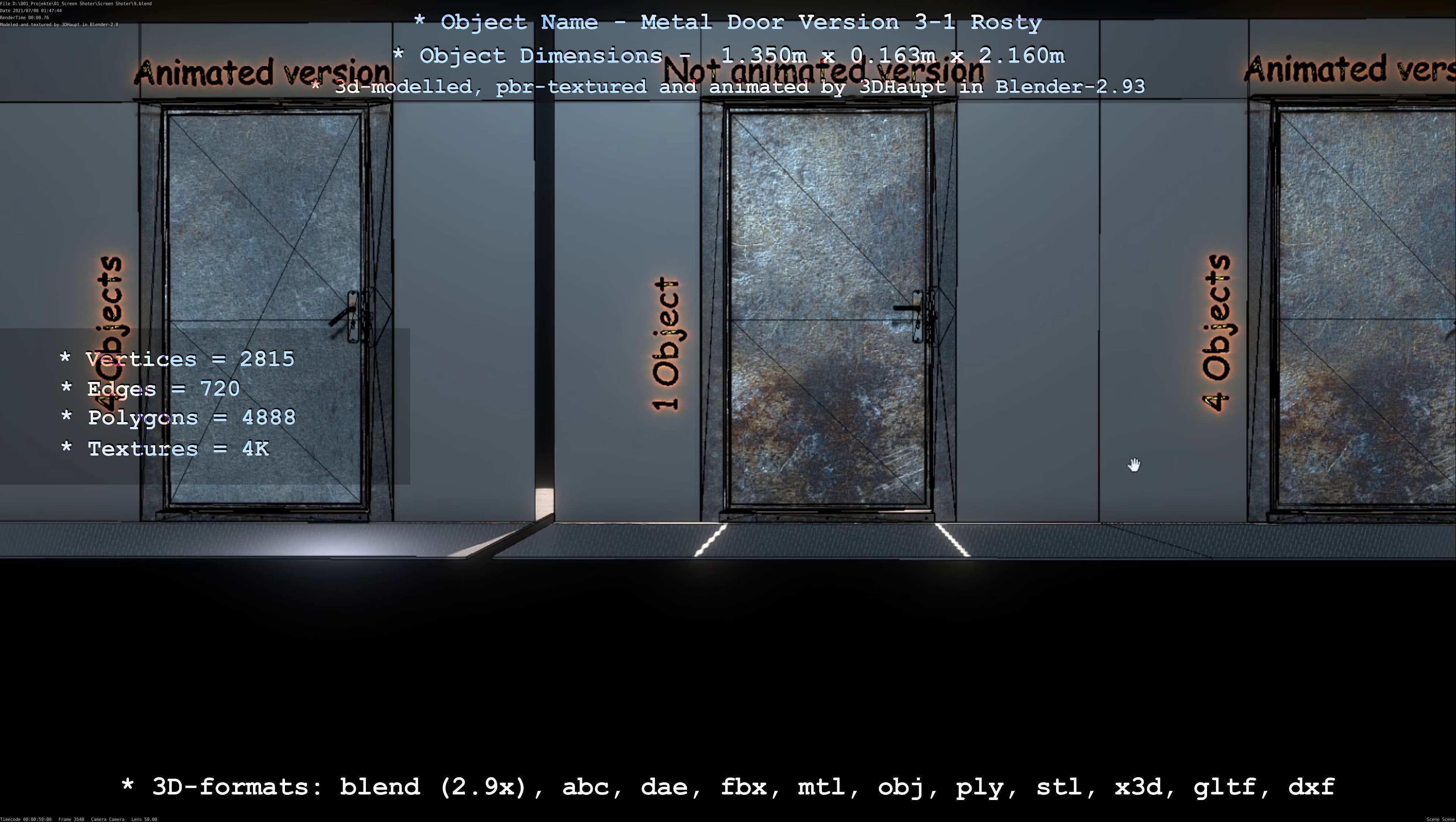 Animated Metal Door Version 3 Rusty Low-poly 3D model_27