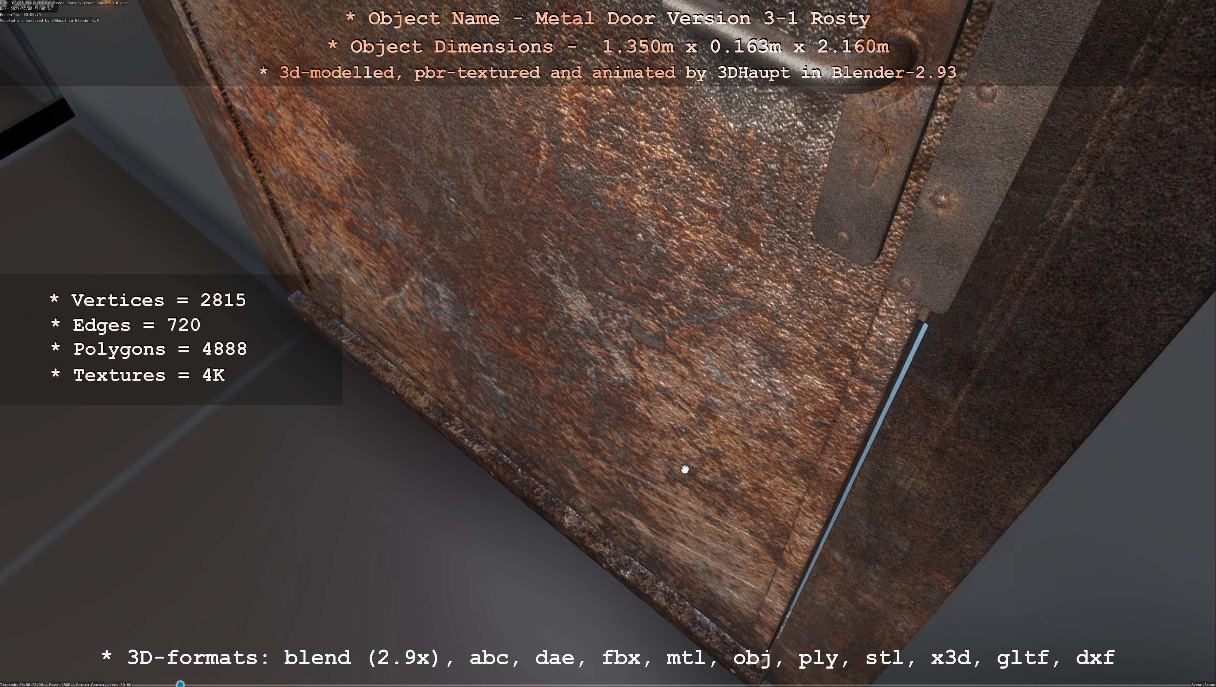 Animated Metal Door Version 3 Rusty Low-poly 3D model_56