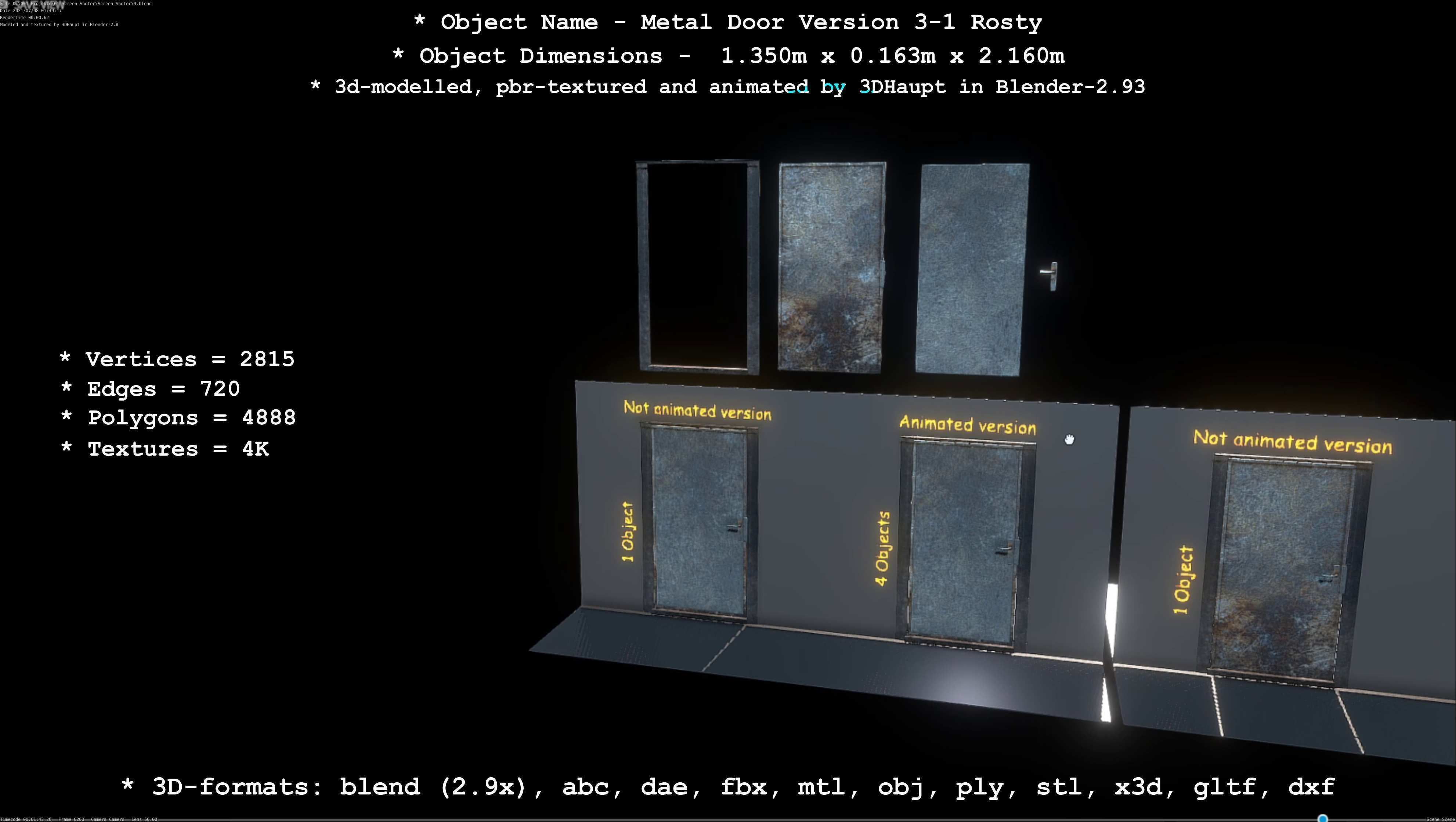 Animated Metal Door Version 3 Rusty Low-poly 3D model_92