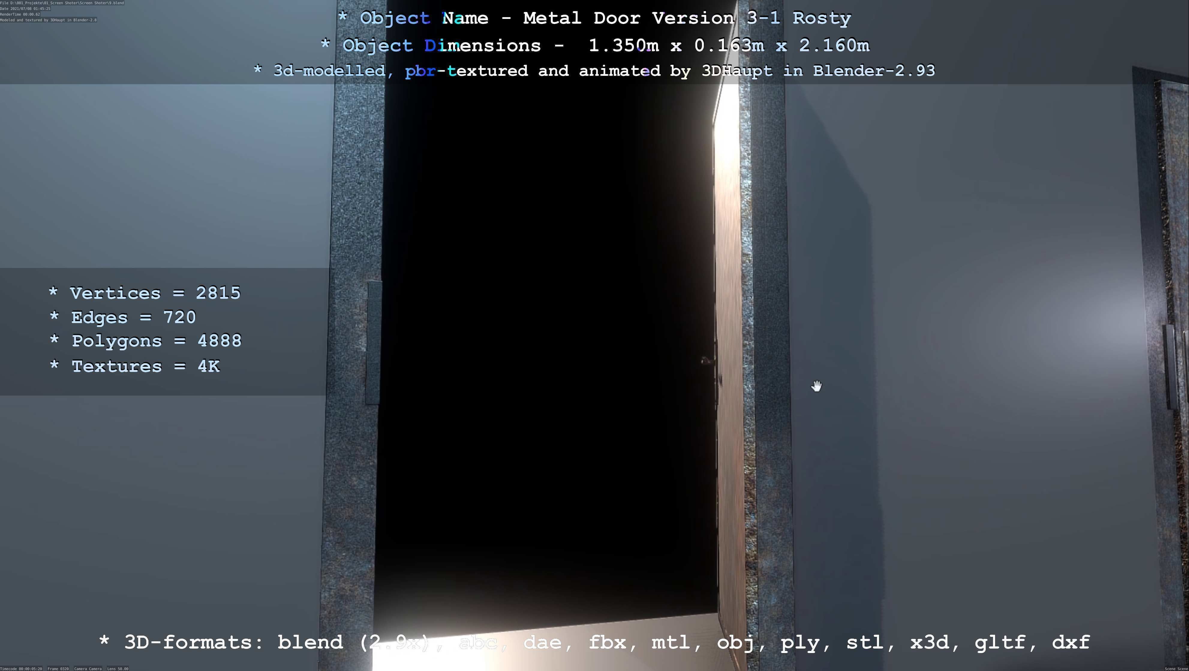 Animated Metal Door Version 3 Rusty Low-poly 3D model_84