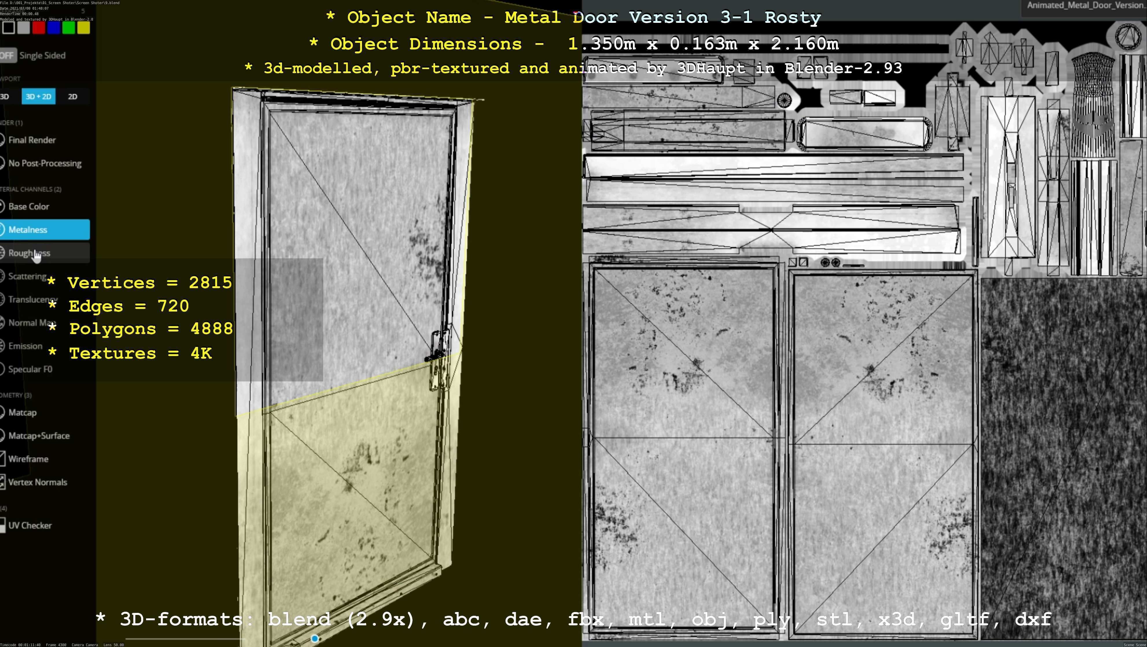 Animated Metal Door Version 3 Rusty Low-poly 3D model_5