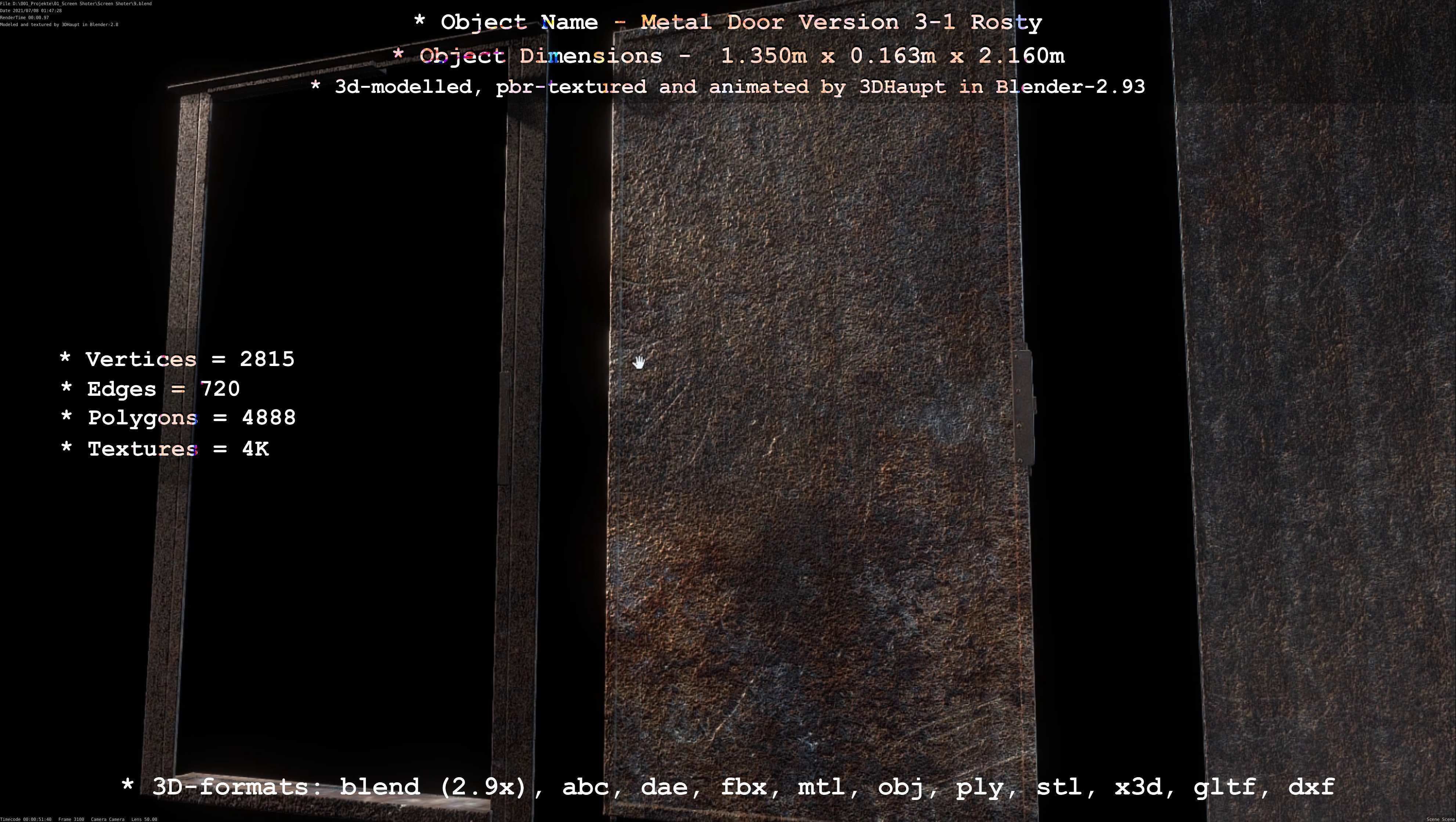 Animated Metal Door Version 3 Rusty Low-poly 3D model_106