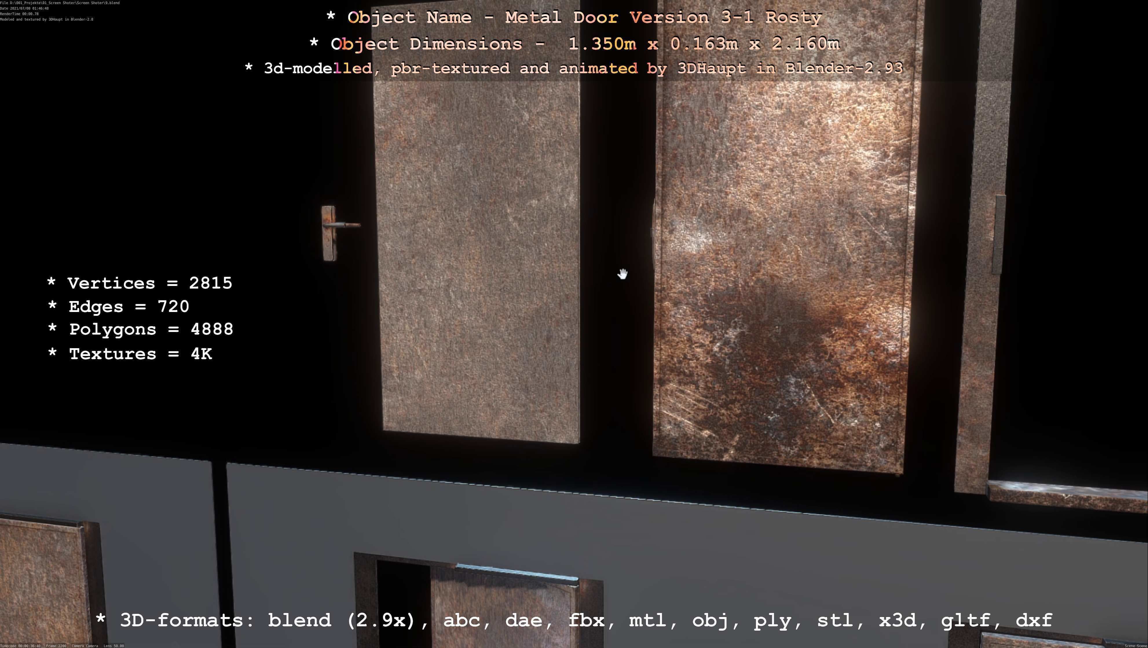 Animated Metal Door Version 3 Rusty Low-poly 3D model_40