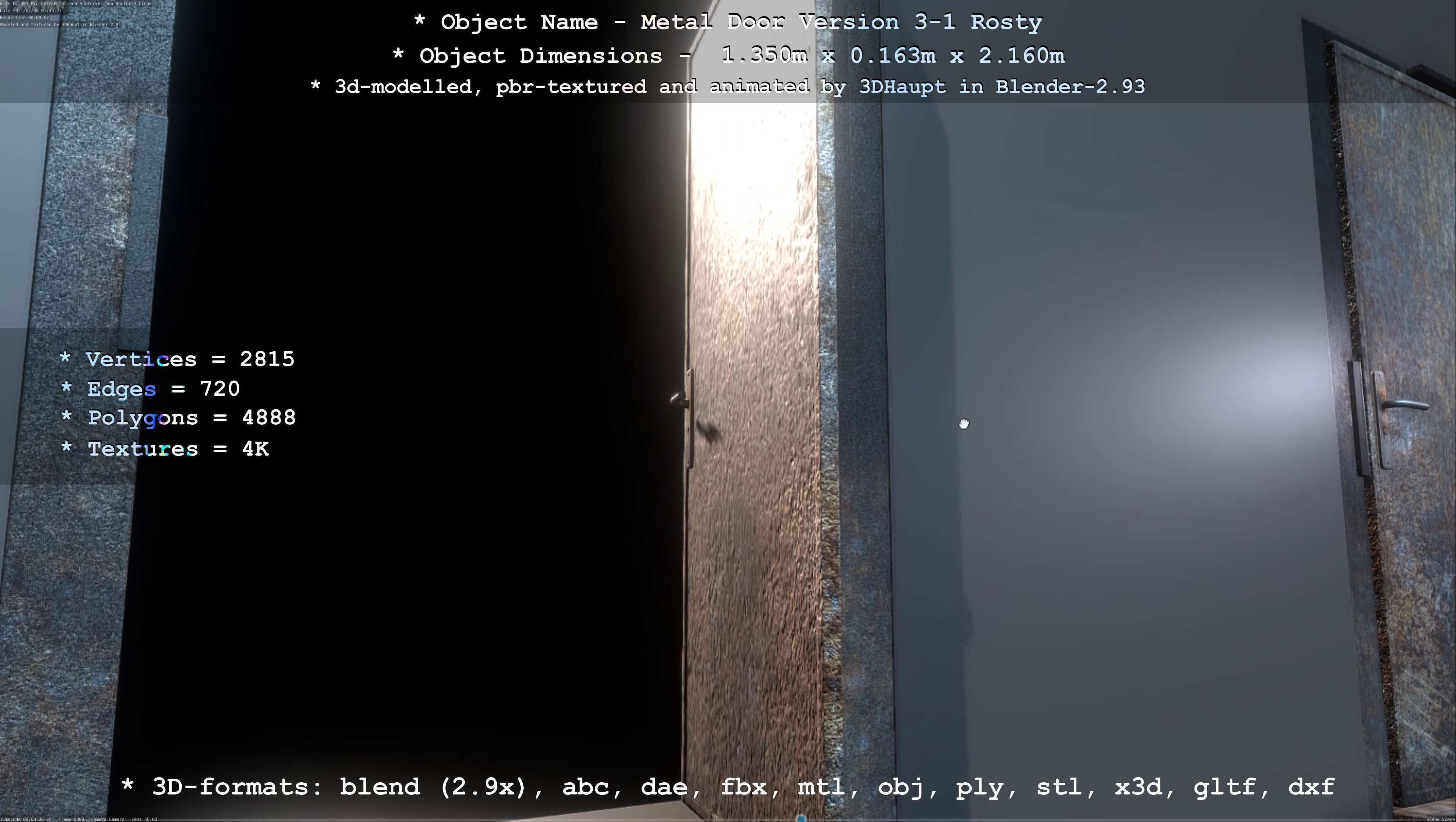 Animated Metal Door Version 3 Rusty Low-poly 3D model_82