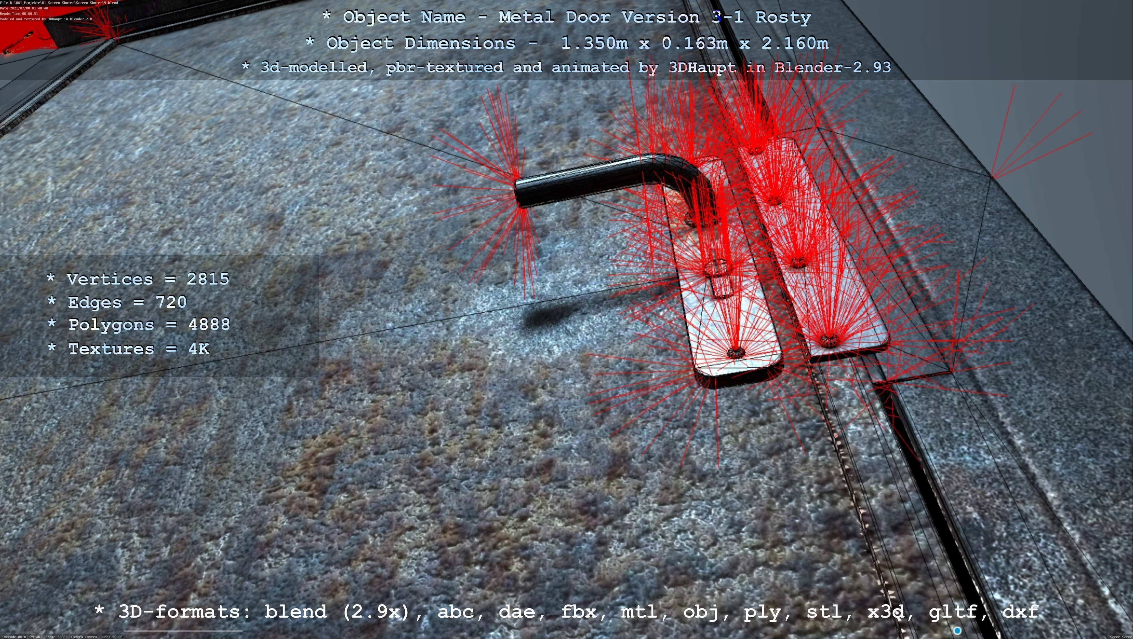 Animated Metal Door Version 3 Rusty Low-poly 3D model_9