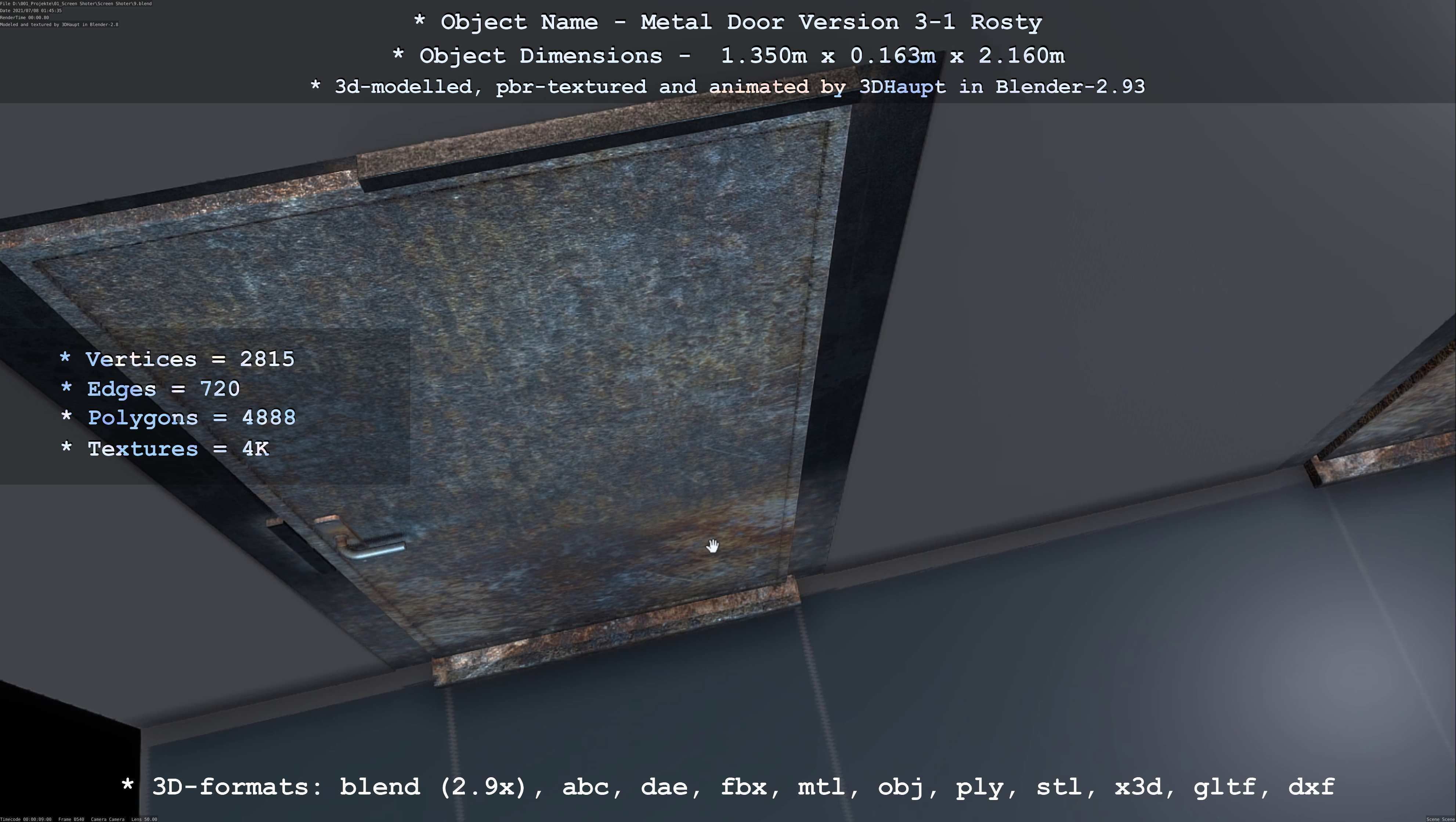 Animated Metal Door Version 3 Rusty Low-poly 3D model_19