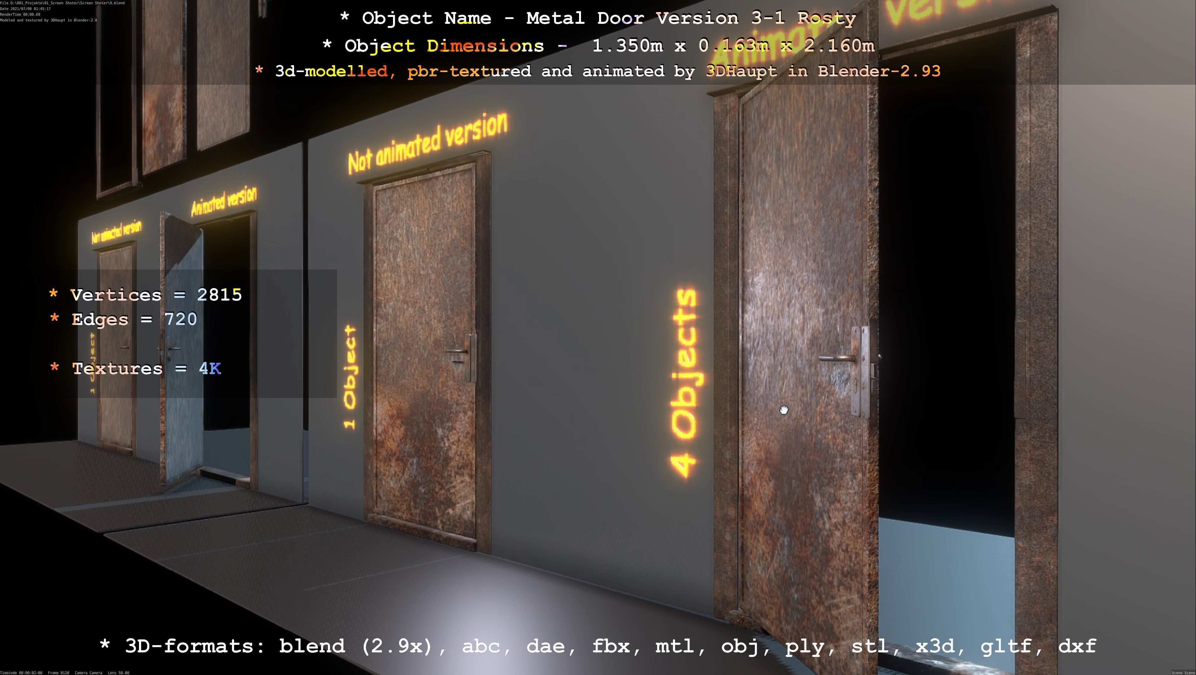 Animated Metal Door Version 3 Rusty Low-poly 3D model_14