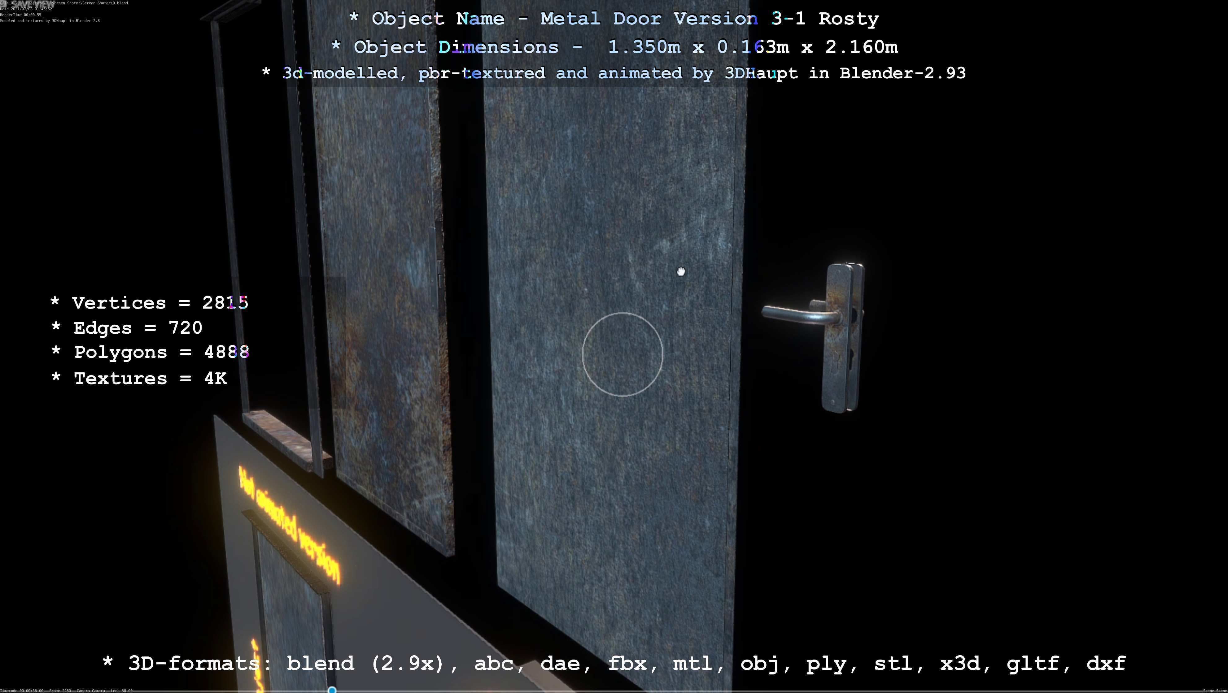 Animated Metal Door Version 3 Rusty Low-poly 3D model_36
