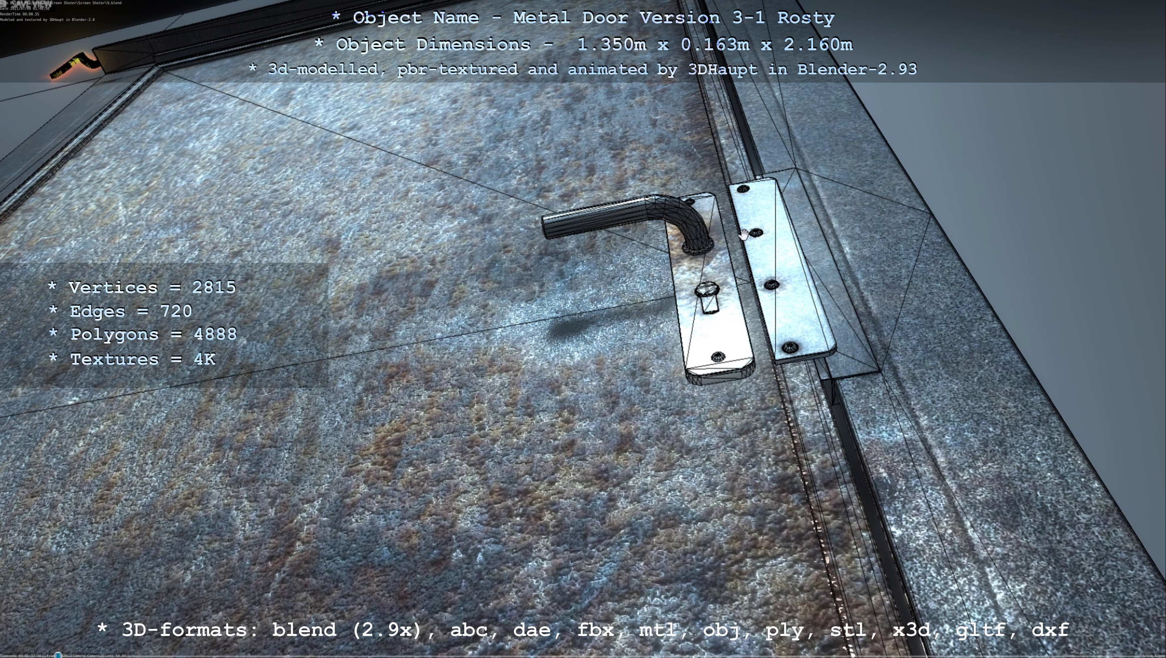 Animated Metal Door Version 3 Rusty Low-poly 3D model_10