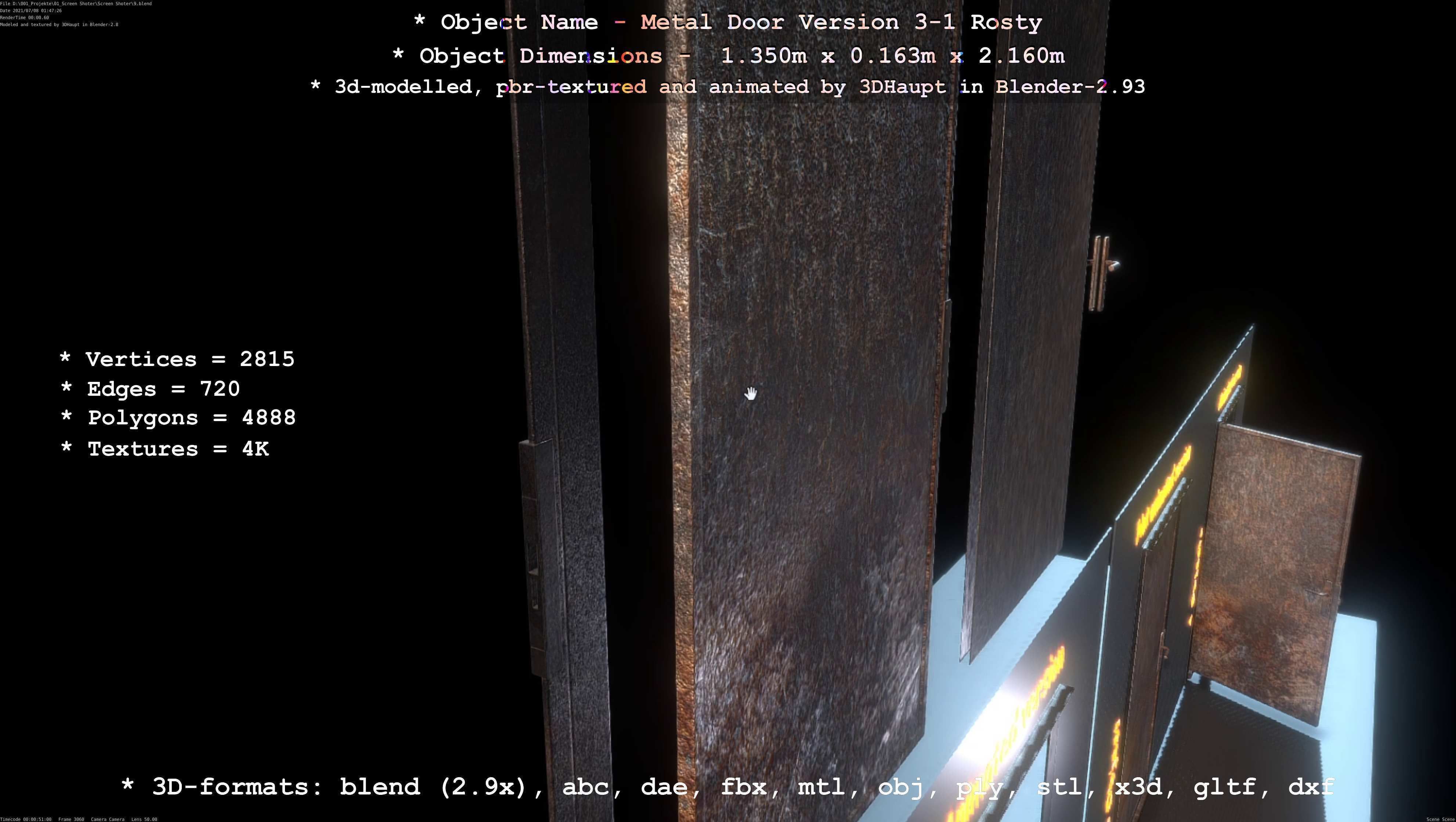 Animated Metal Door Version 3 Rusty Low-poly 3D model_28