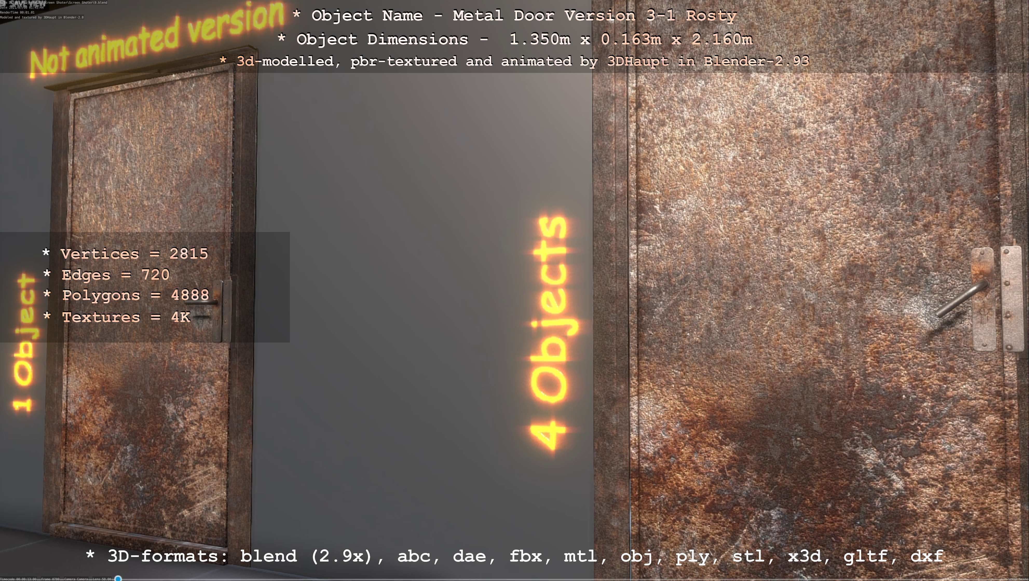 Animated Metal Door Version 3 Rusty Low-poly 3D model_74