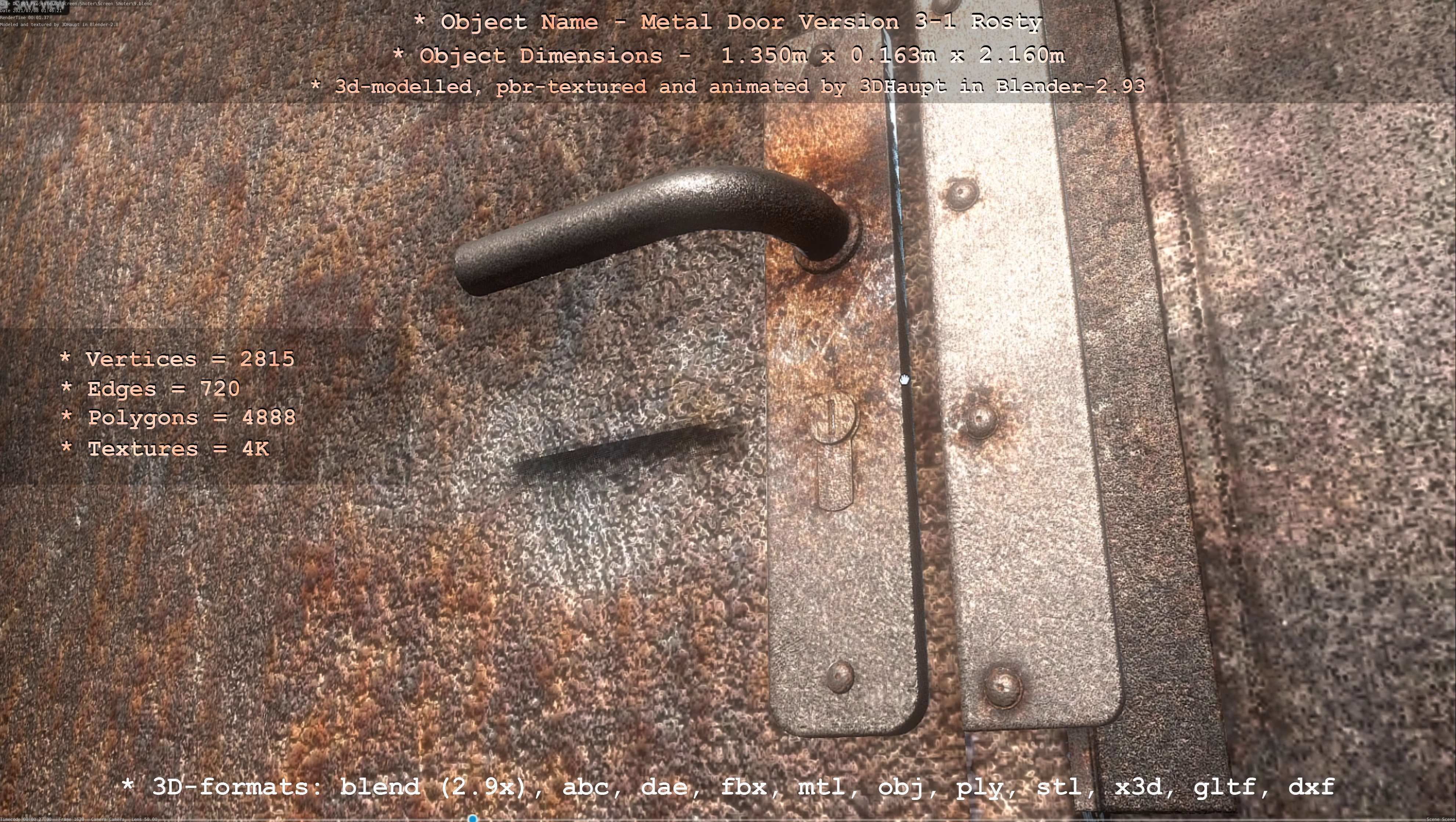 Animated Metal Door Version 3 Rusty Low-poly 3D model_13