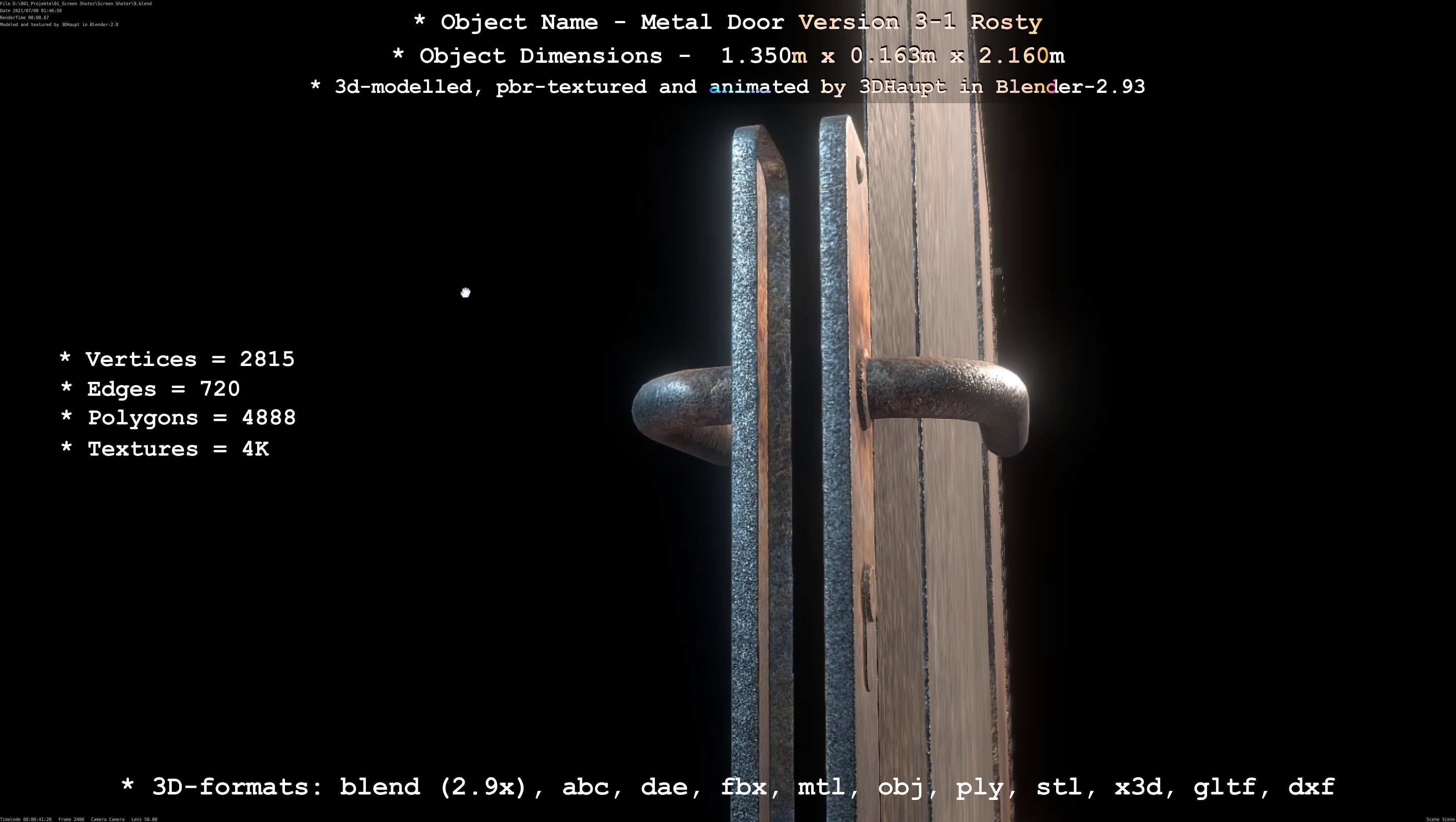 Animated Metal Door Version 3 Rusty Low-poly 3D model_33