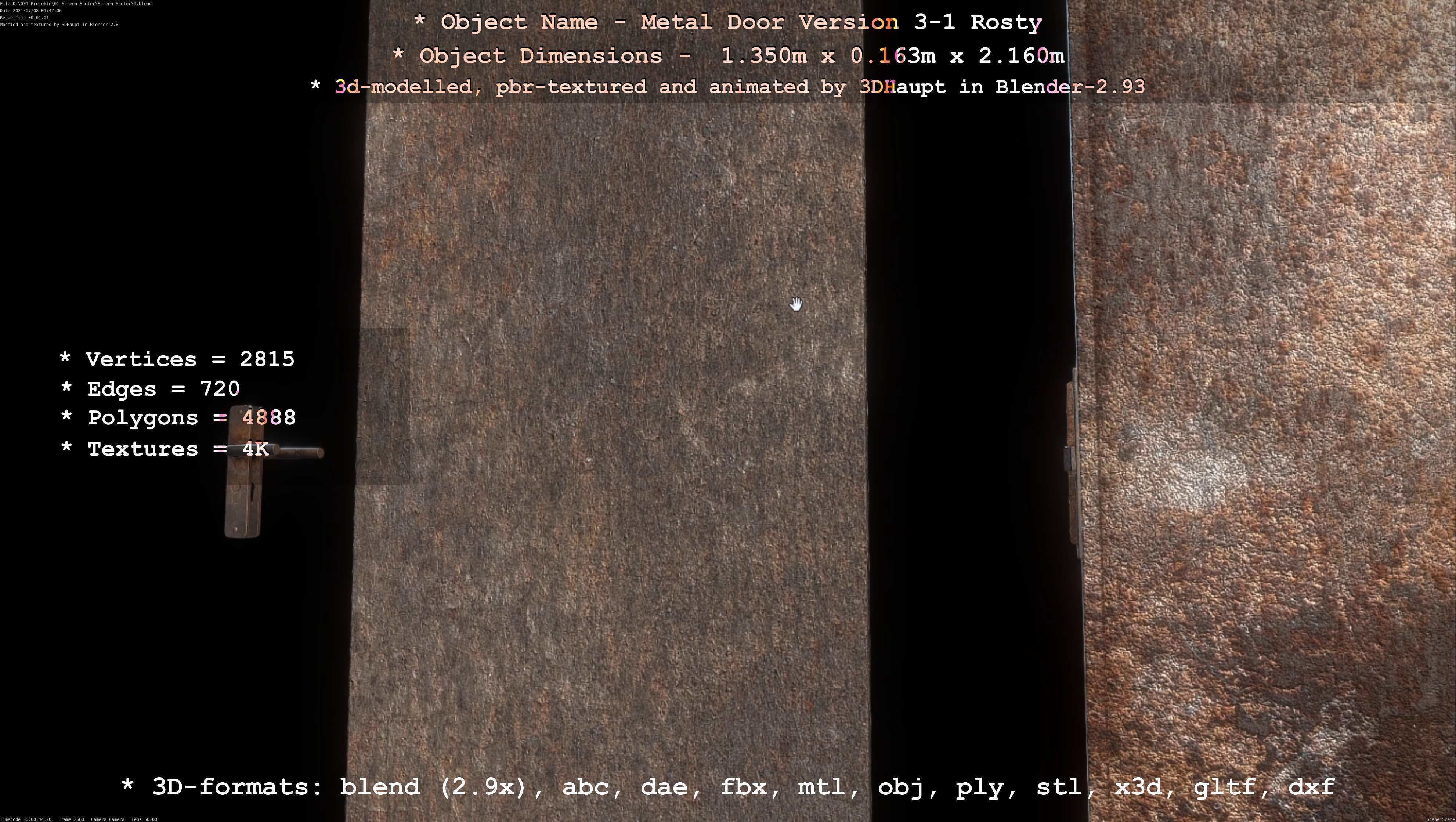 Animated Metal Door Version 3 Rusty Low-poly 3D model_29