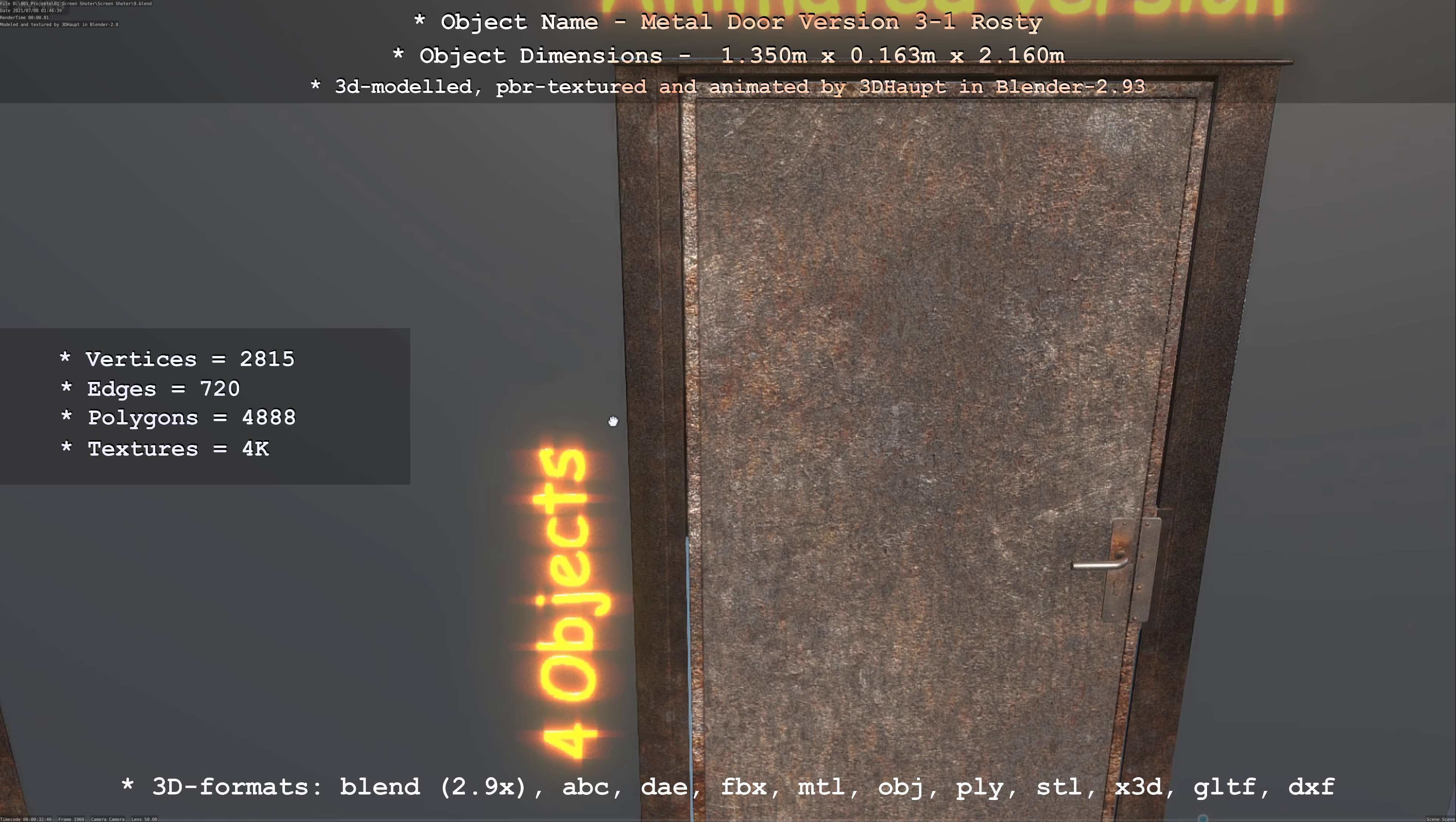 Animated Metal Door Version 3 Rusty Low-poly 3D model_23