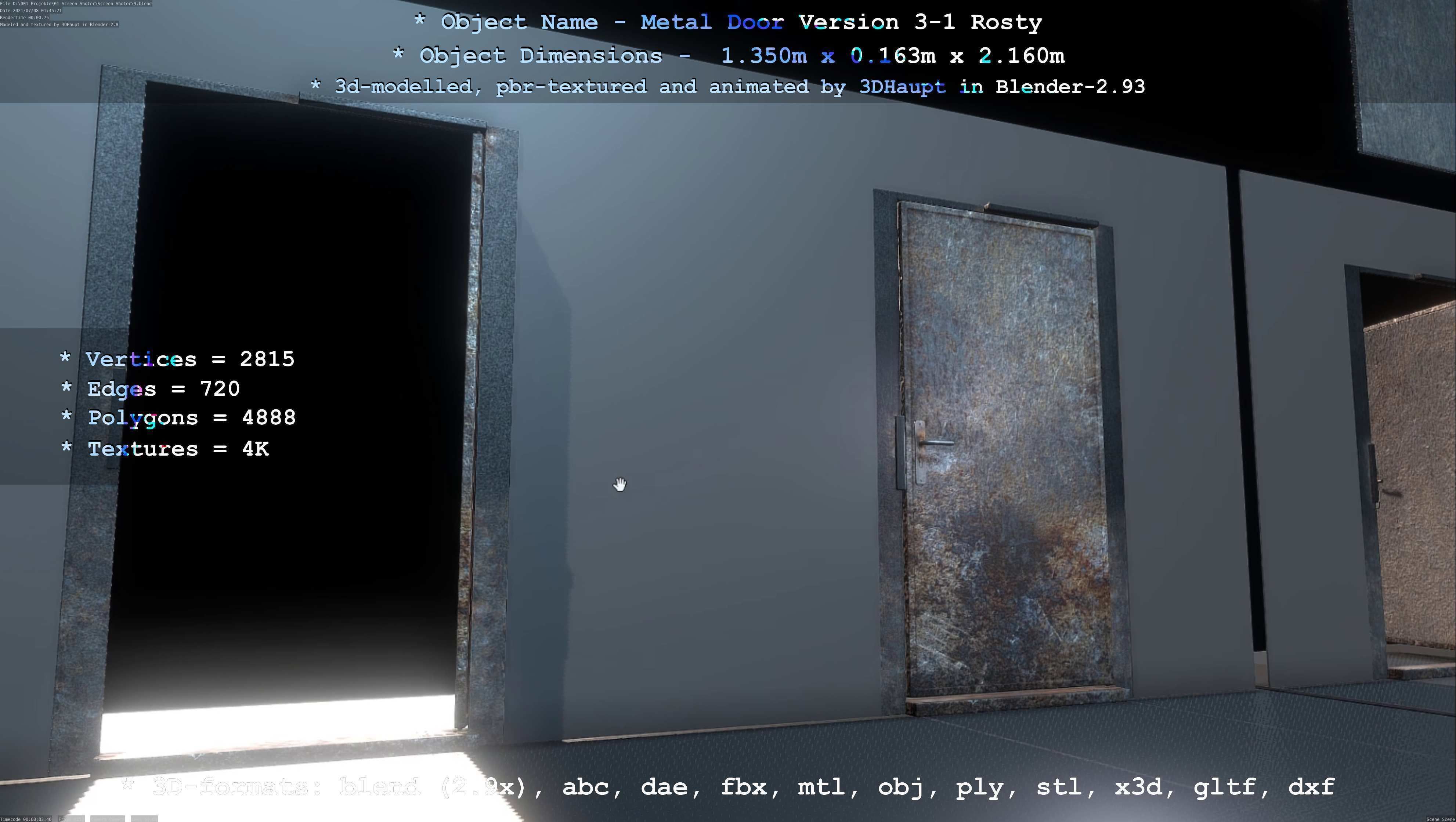 Animated Metal Door Version 3 Rusty Low-poly 3D model_17