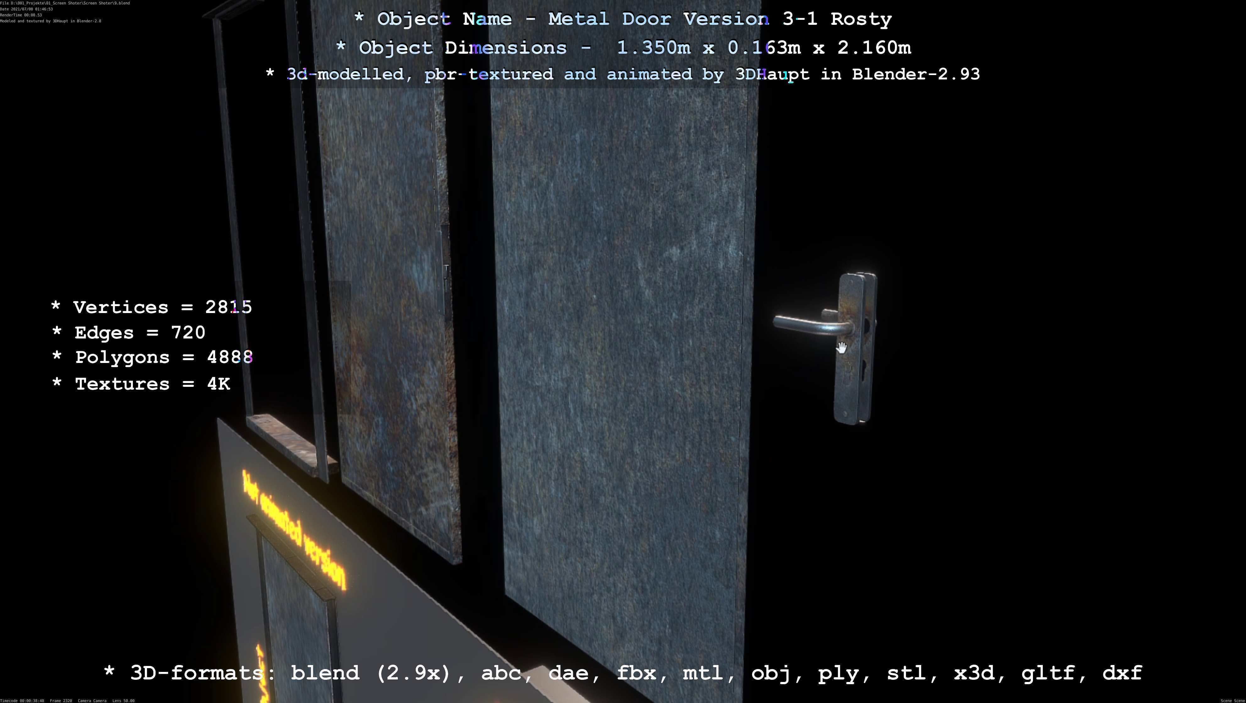 Animated Metal Door Version 3 Rusty Low-poly 3D model_35