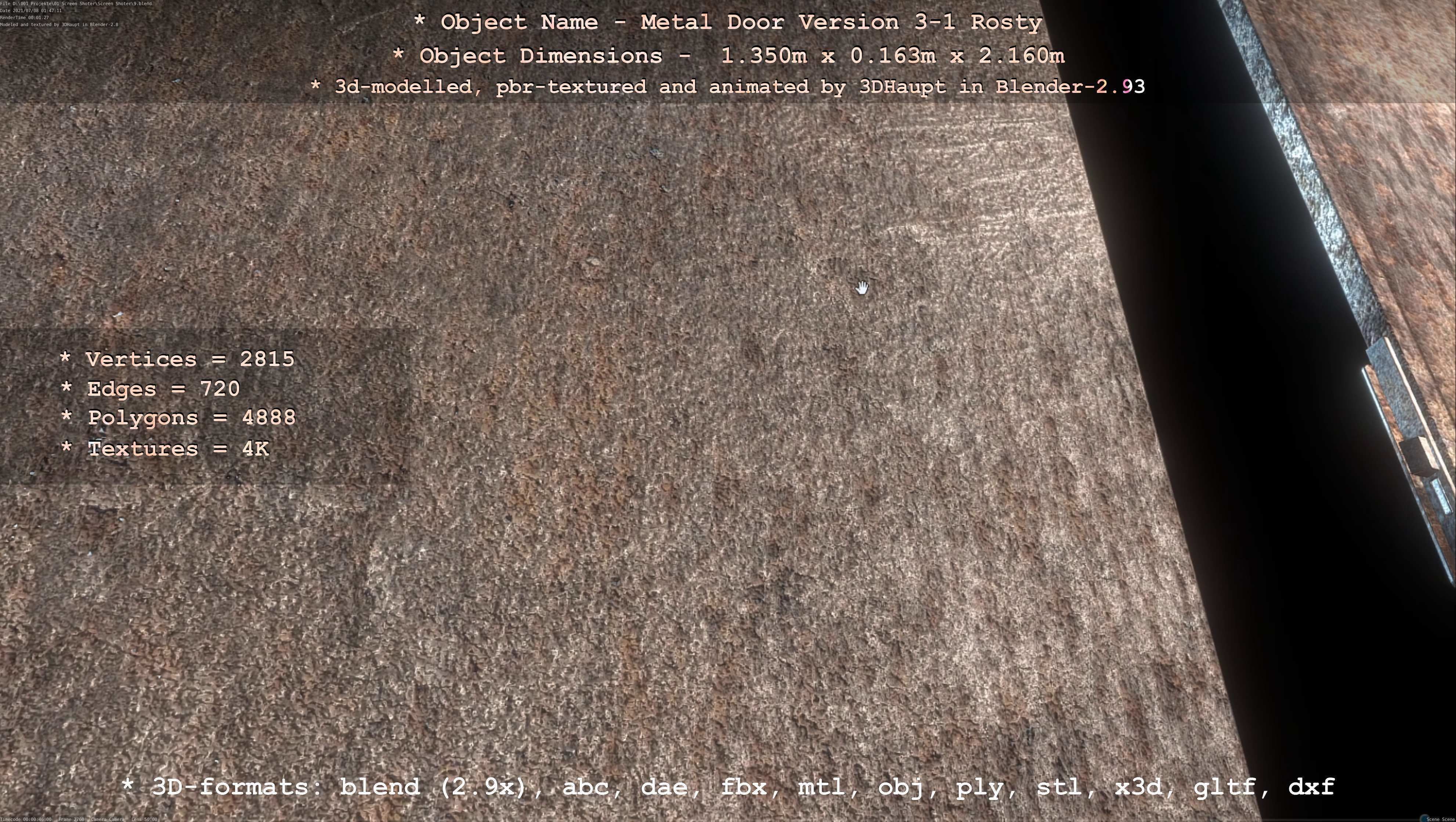 Animated Metal Door Version 3 Rusty Low-poly 3D model_26