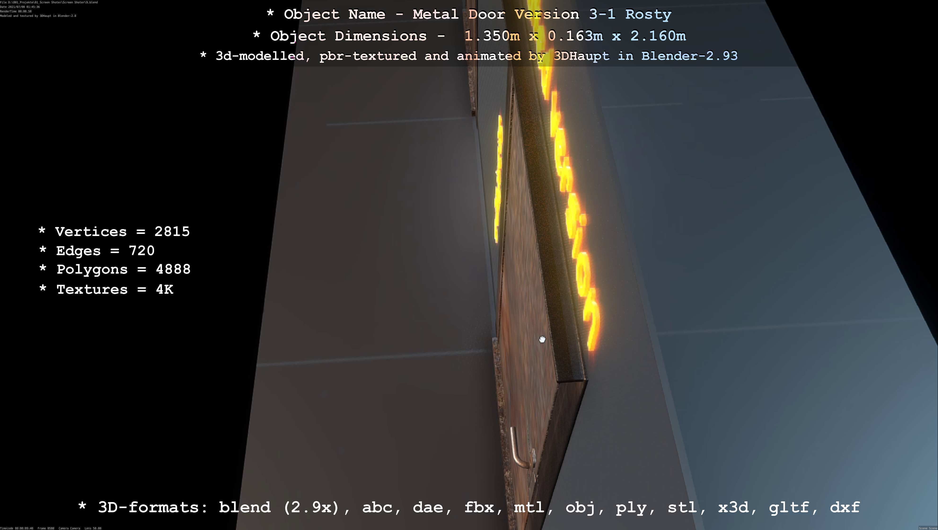 Animated Metal Door Version 3 Rusty Low-poly 3D model_20