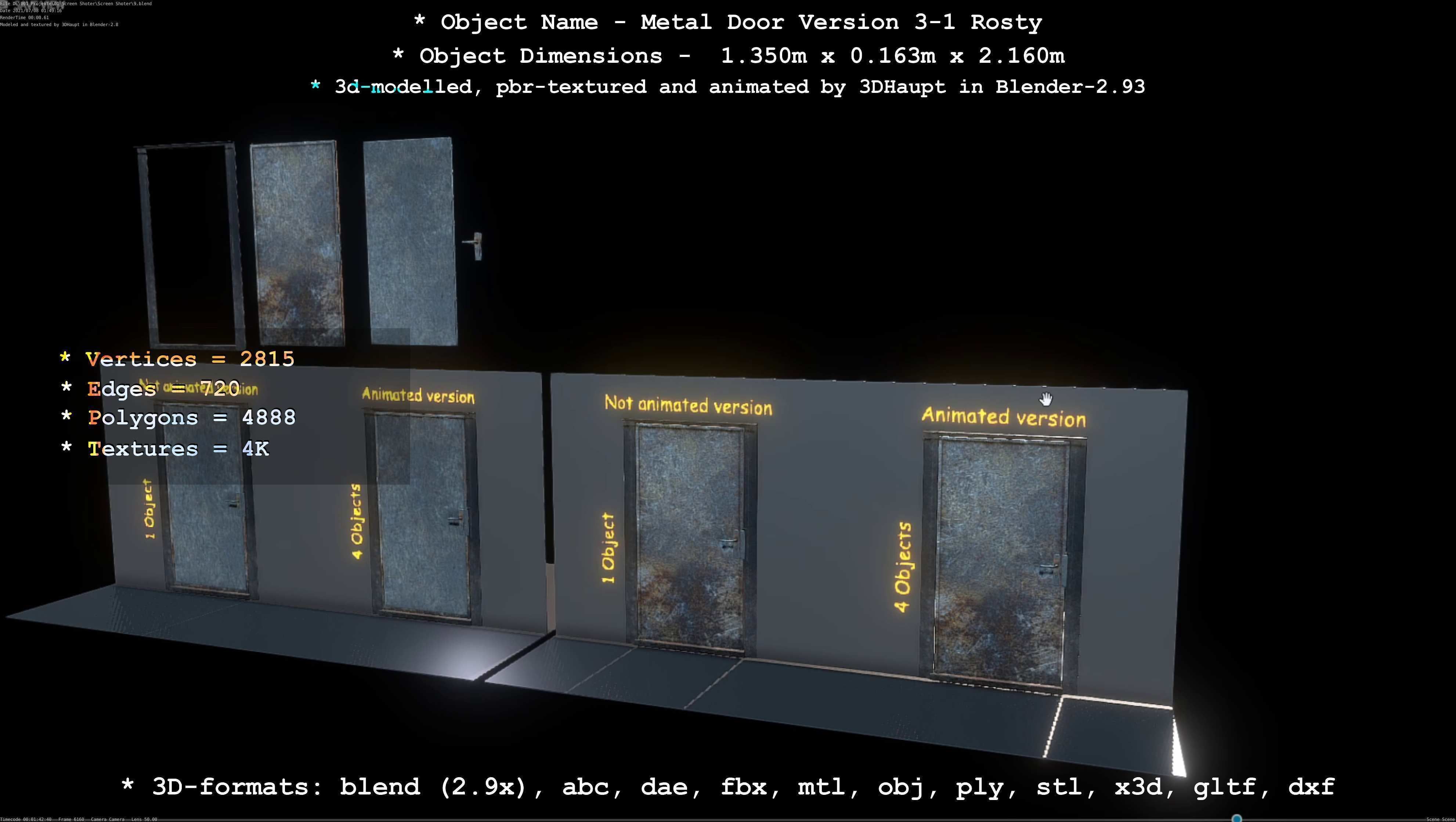 Animated Metal Door Version 3 Rusty Low-poly 3D model_93