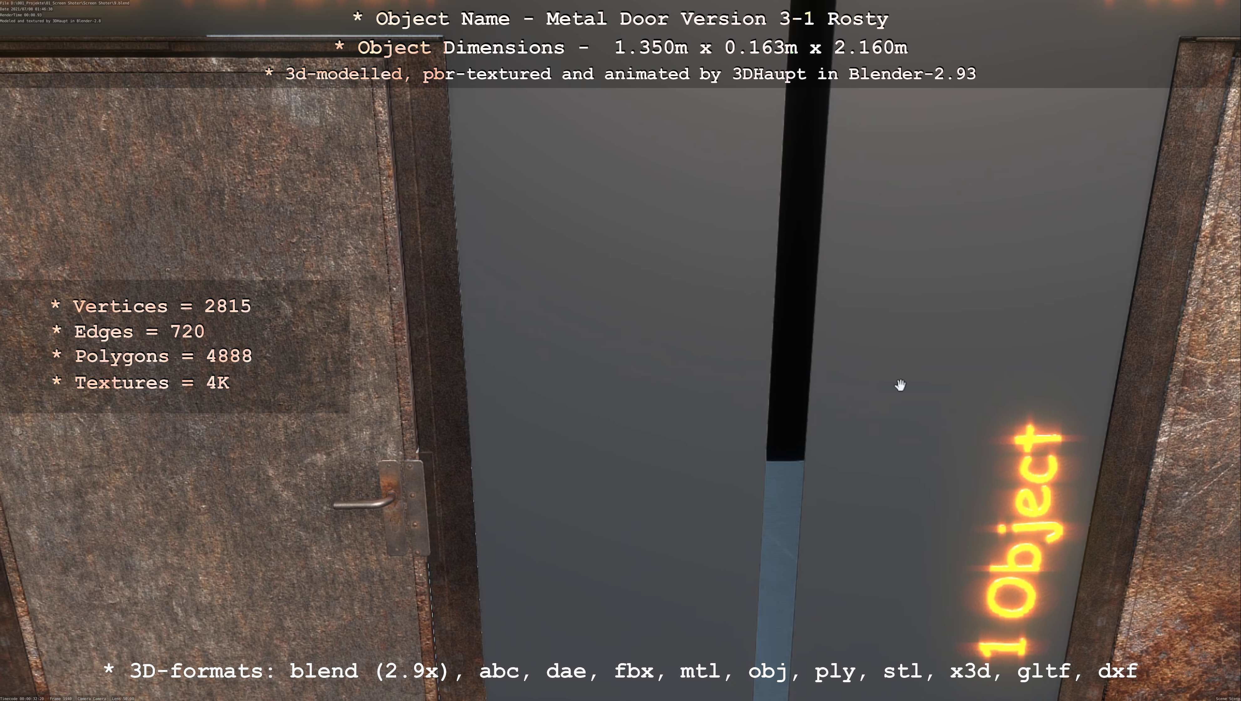 Animated Metal Door Version 3 Rusty Low-poly 3D model_46