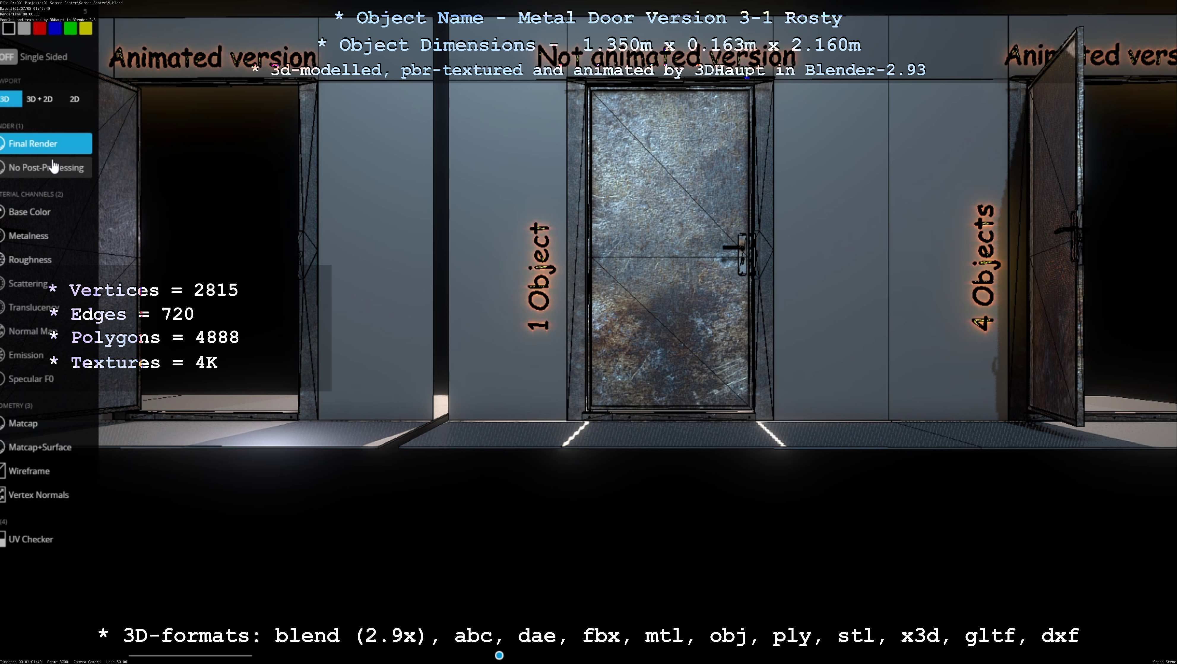 Animated Metal Door Version 3 Rusty Low-poly 3D model_3