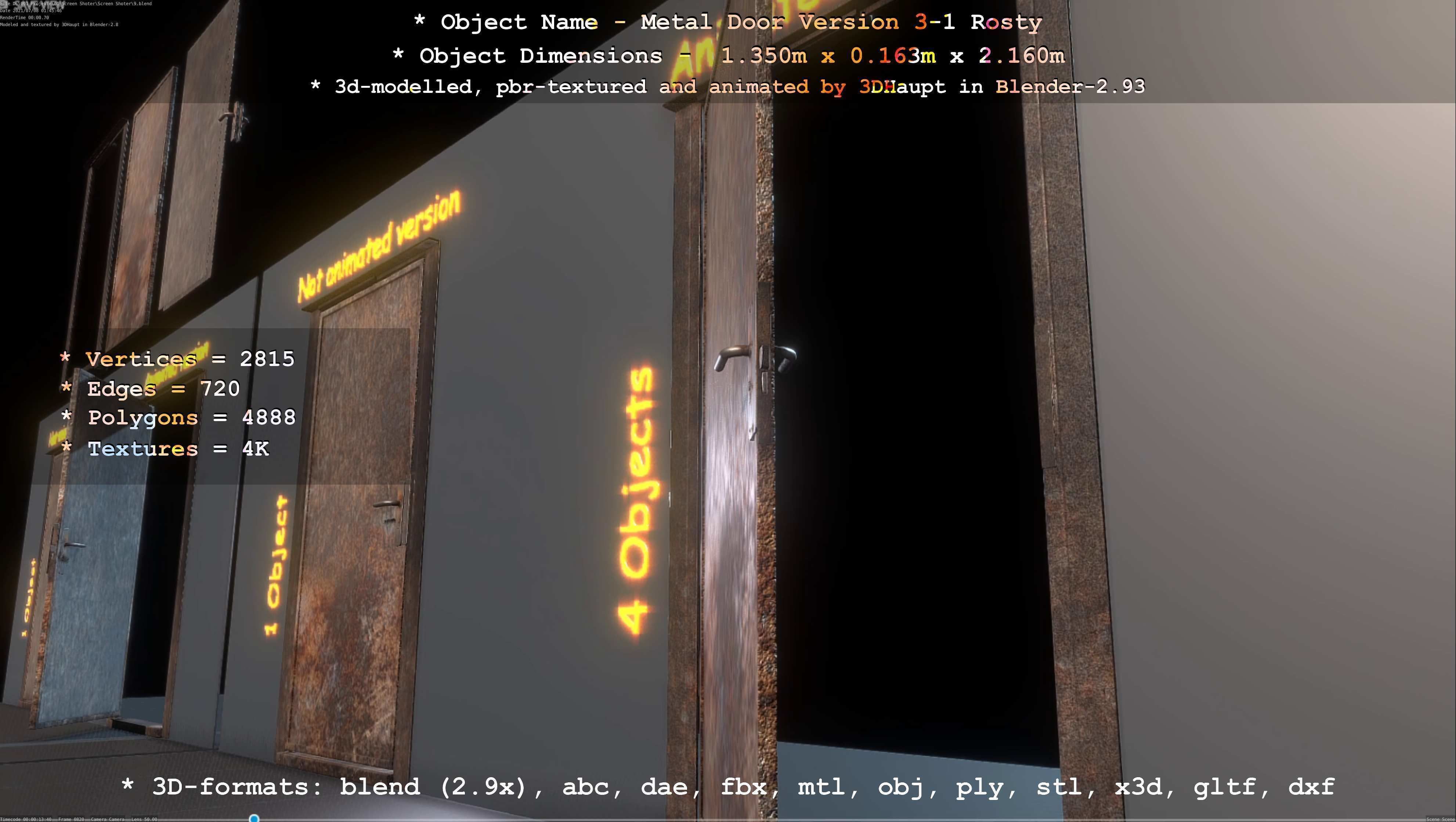 Animated Metal Door Version 3 Rusty Low-poly 3D model_73