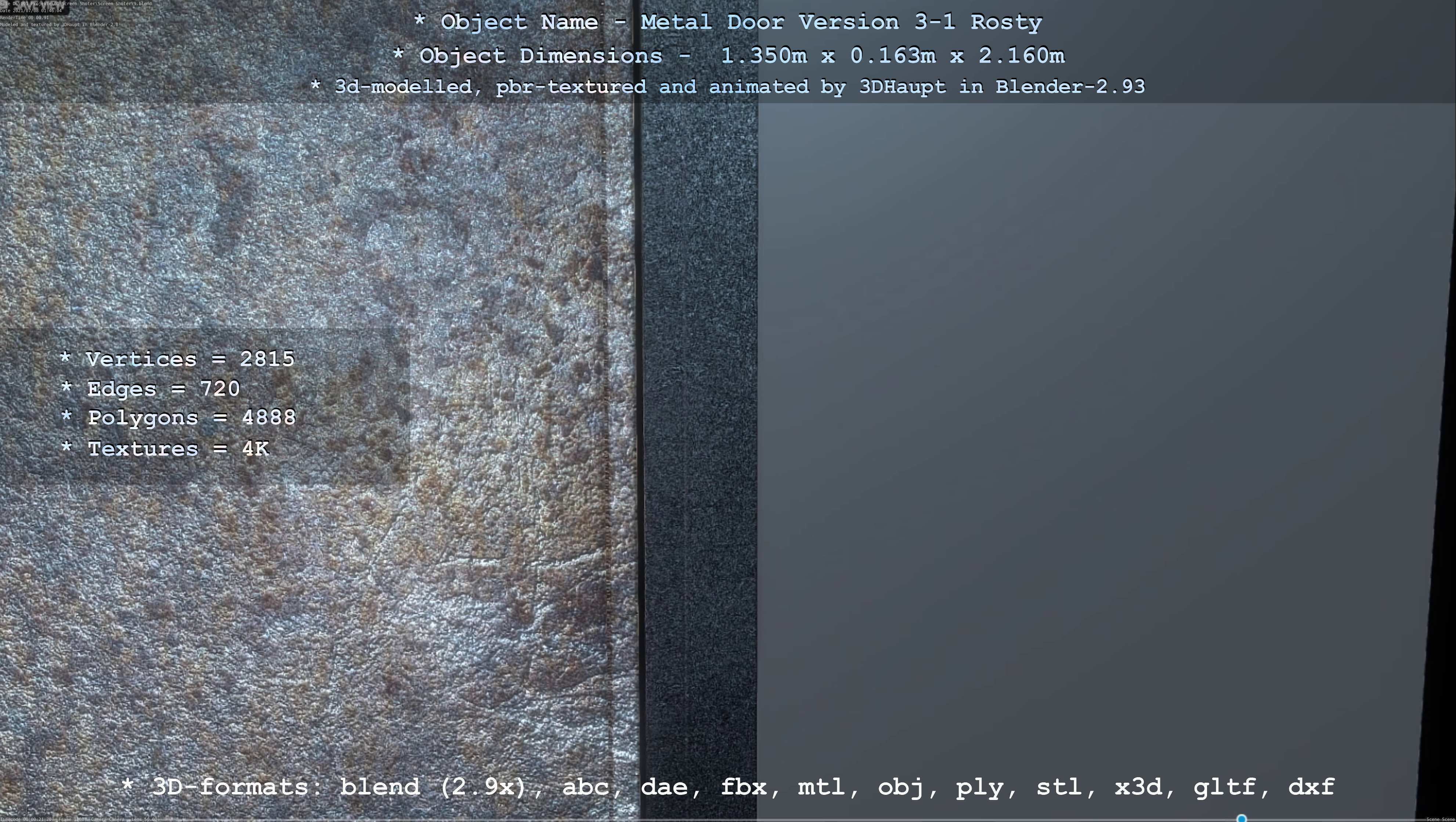 Animated Metal Door Version 3 Rusty Low-poly 3D model_60