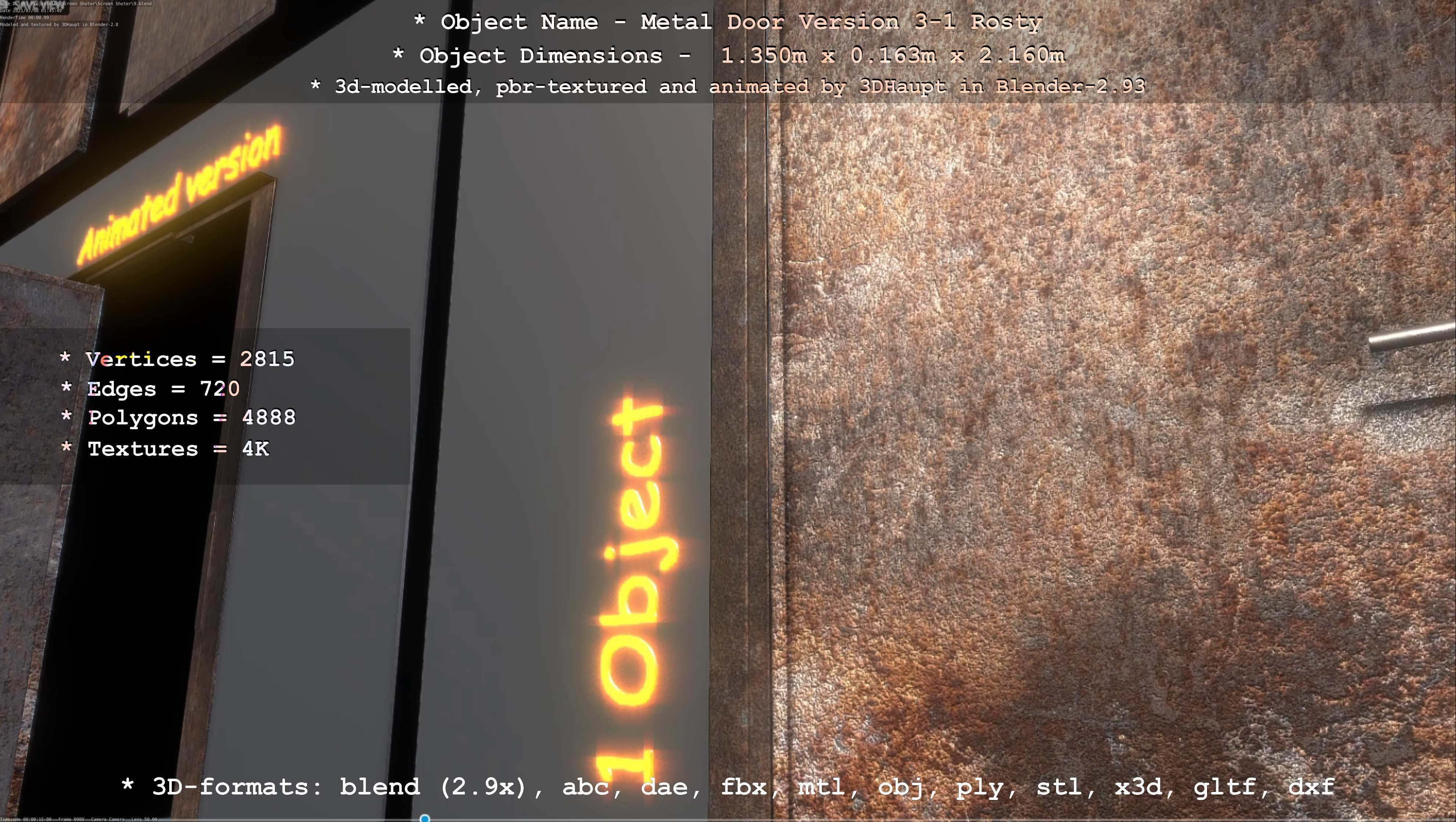 Animated Metal Door Version 3 Rusty Low-poly 3D model_70