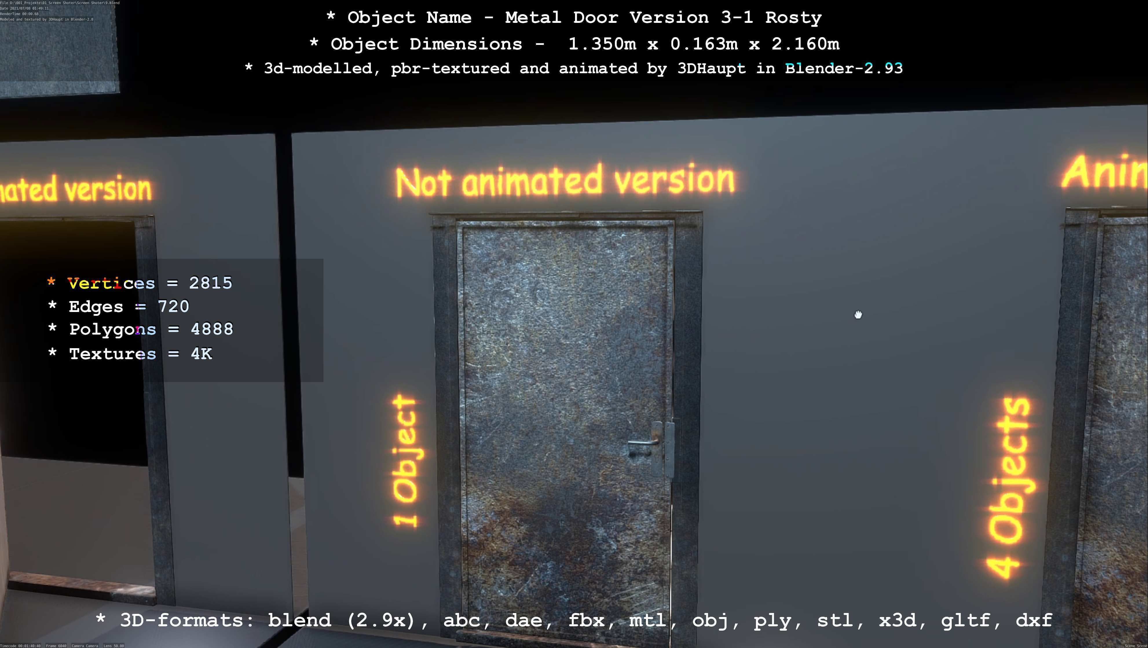 Animated Metal Door Version 3 Rusty Low-poly 3D model_97