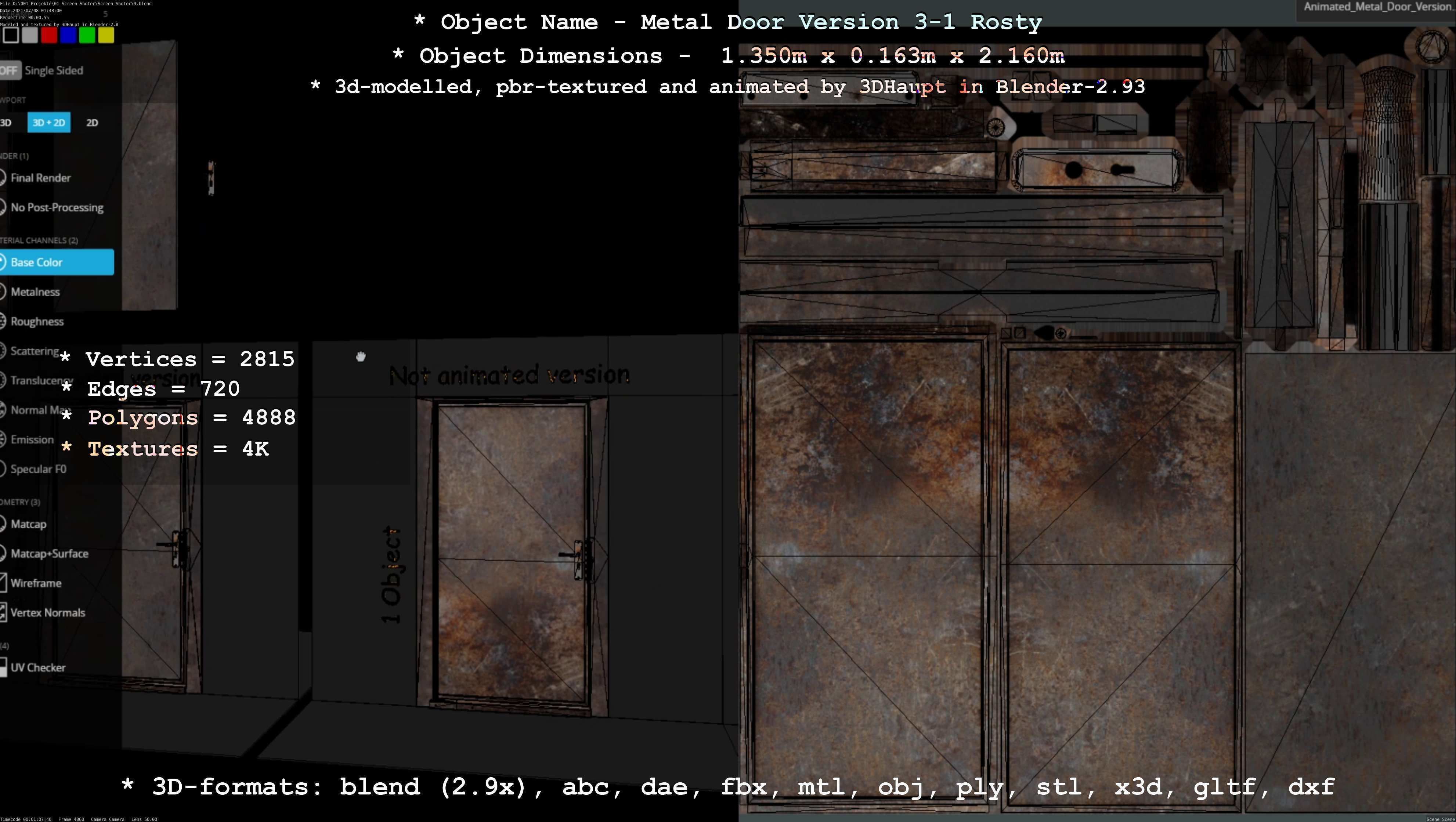 Animated Metal Door Version 3 Rusty Low-poly 3D model_4