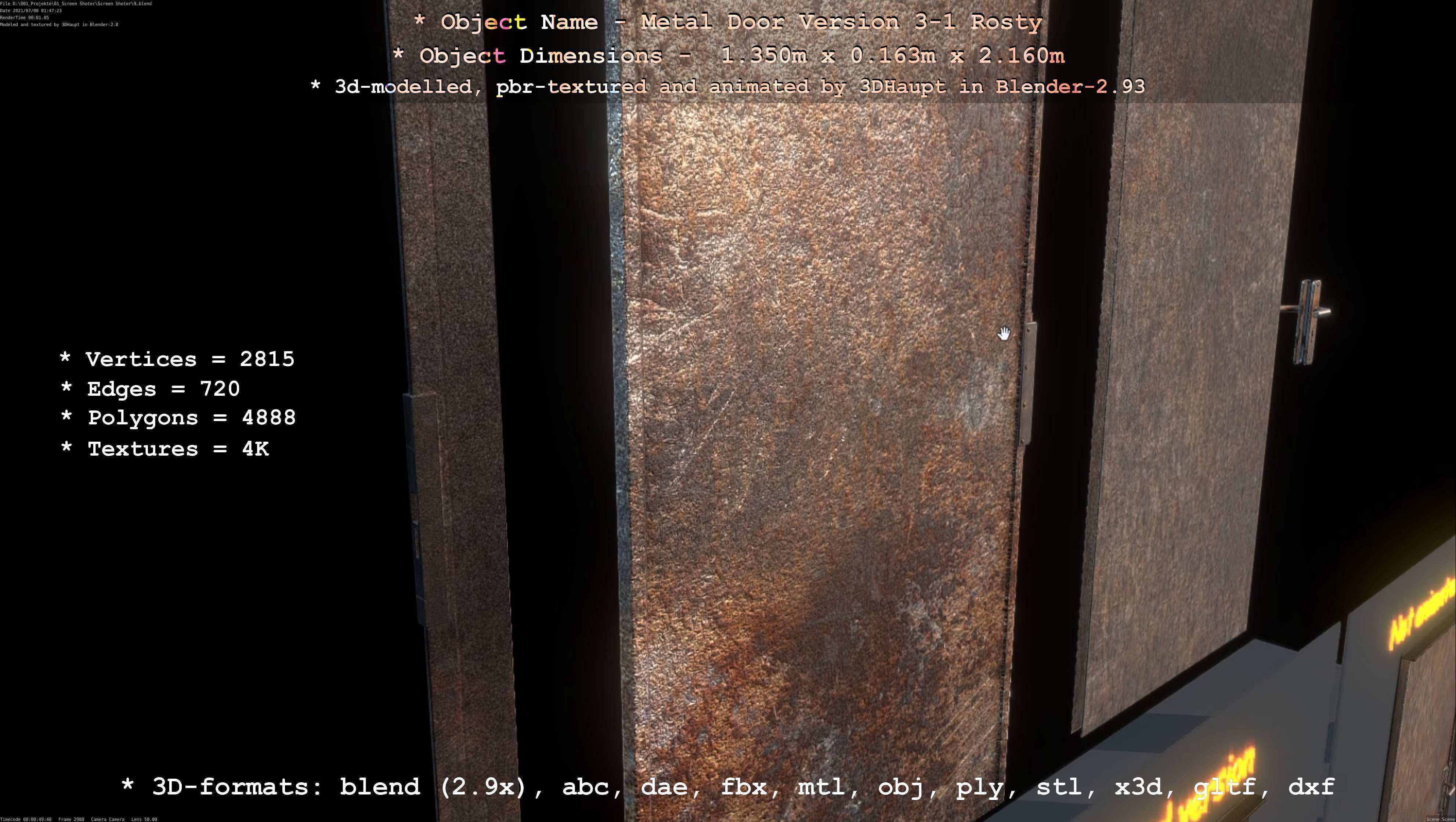 Animated Metal Door Version 3 Rusty Low-poly 3D model_50