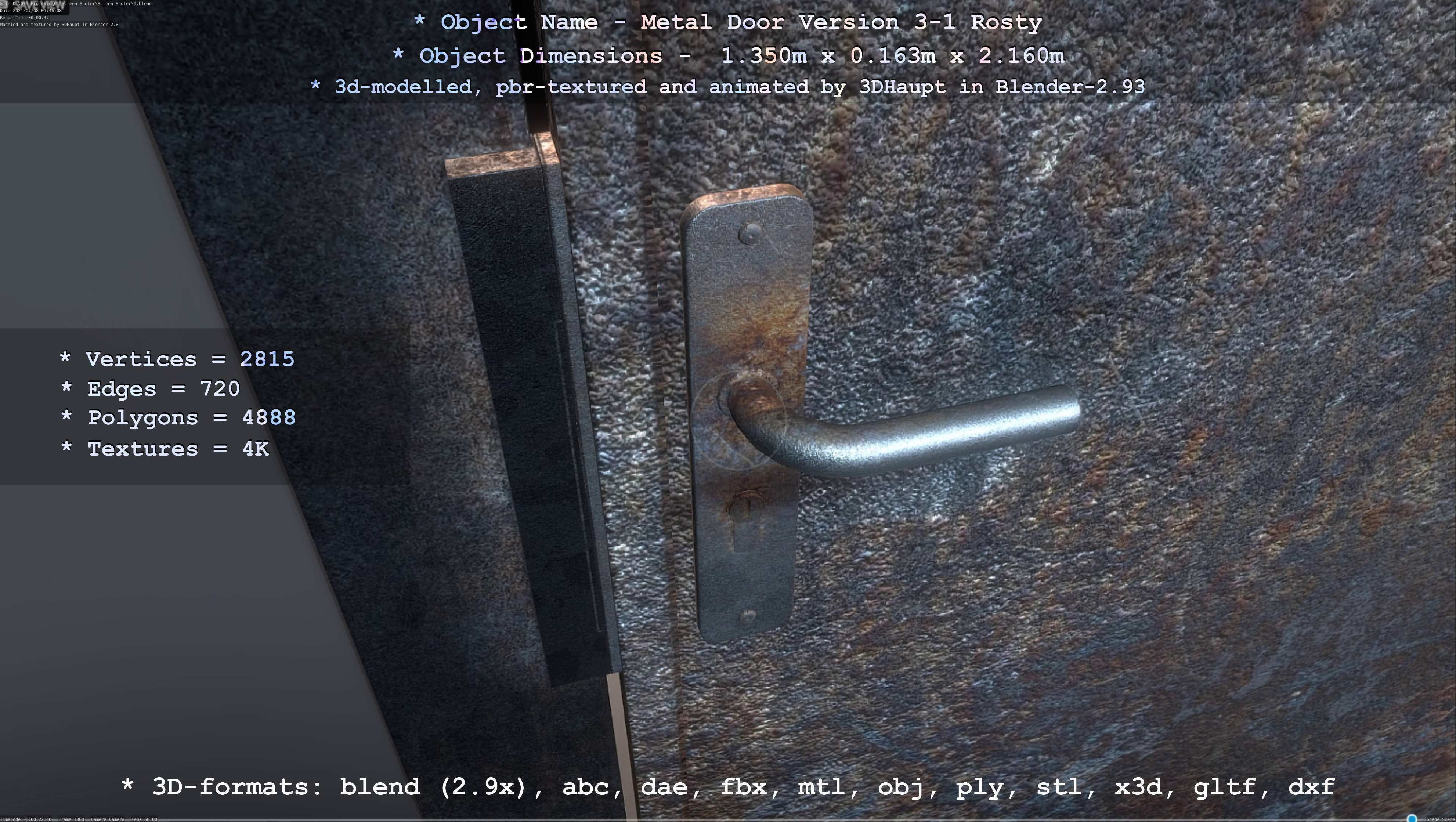 Animated Metal Door Version 3 Rusty Low-poly 3D model_58