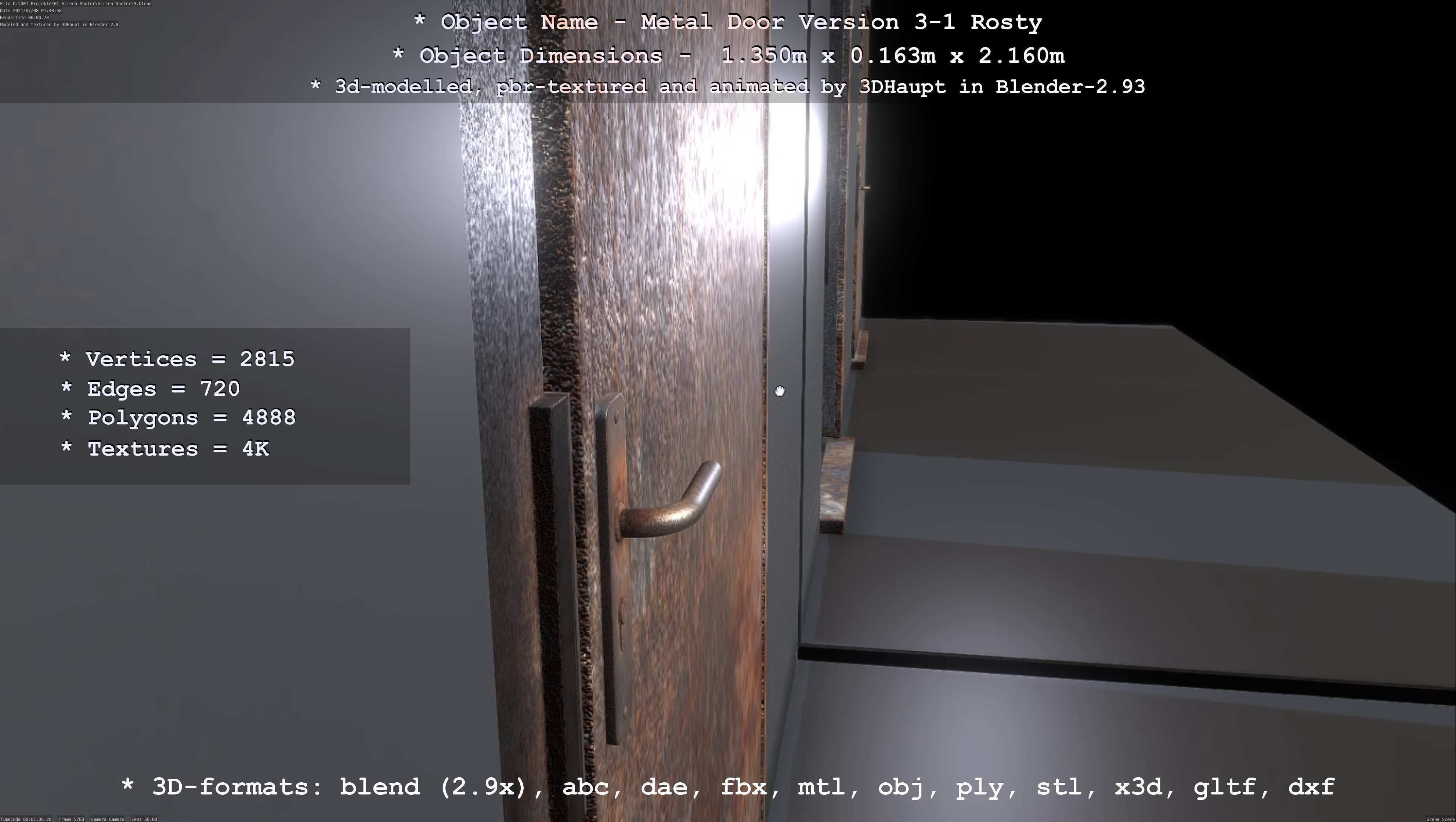 Animated Metal Door Version 3 Rusty Low-poly 3D model_103