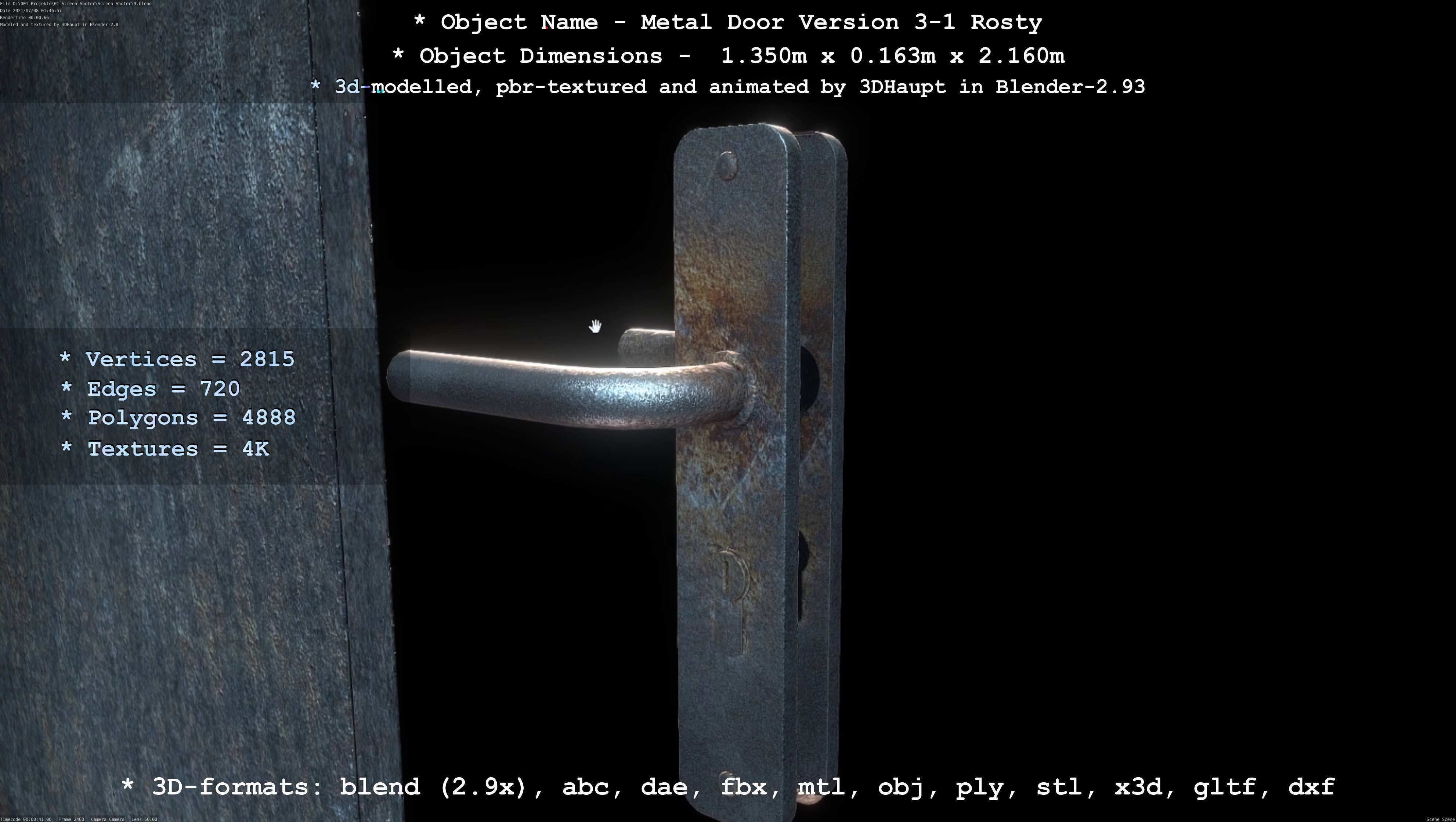 Animated Metal Door Version 3 Rusty Low-poly 3D model_24