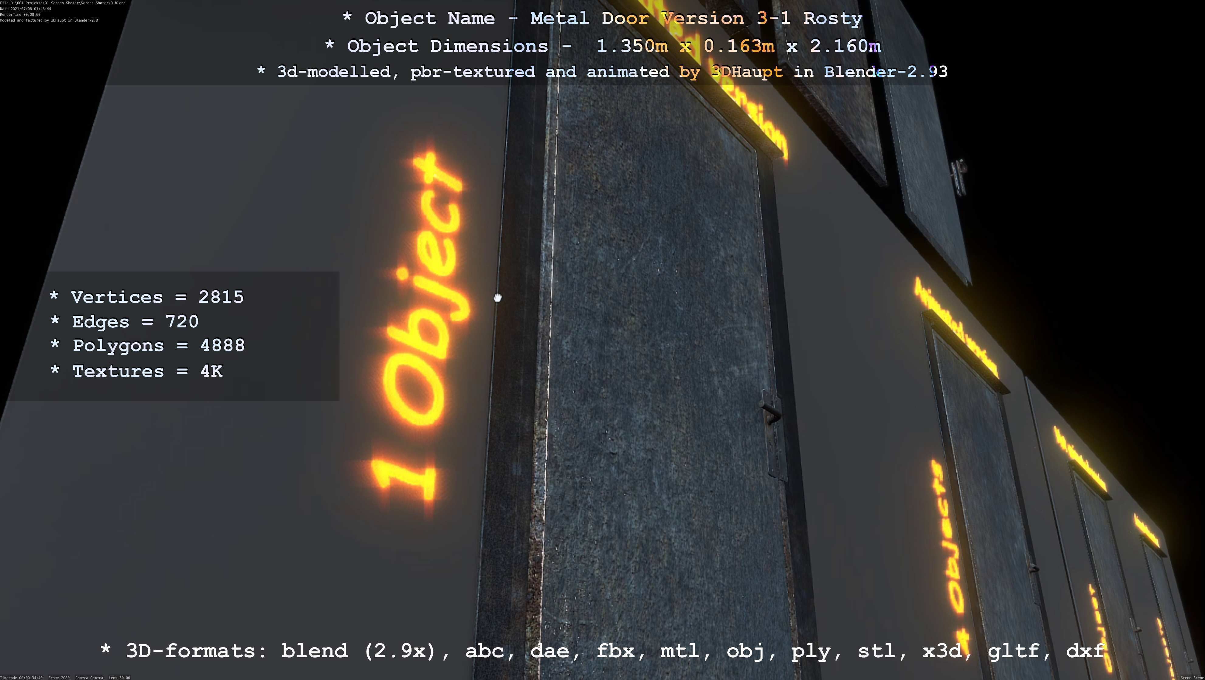 Animated Metal Door Version 3 Rusty Low-poly 3D model_43