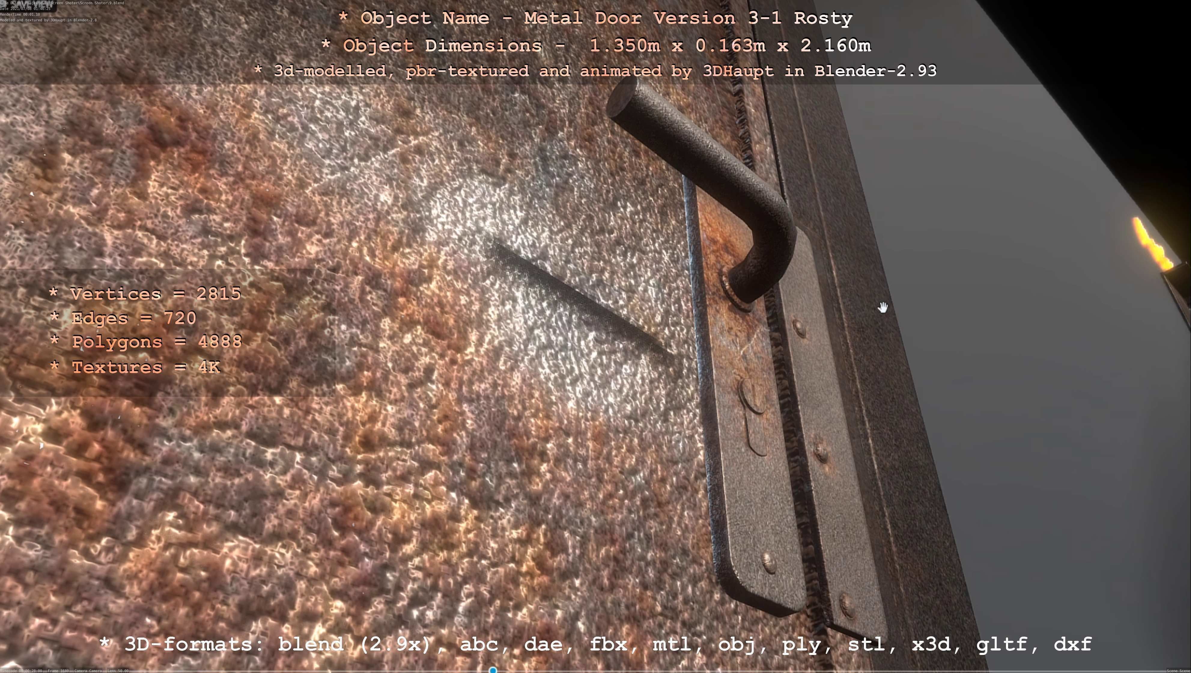 Animated Metal Door Version 3 Rusty Low-poly 3D model_21