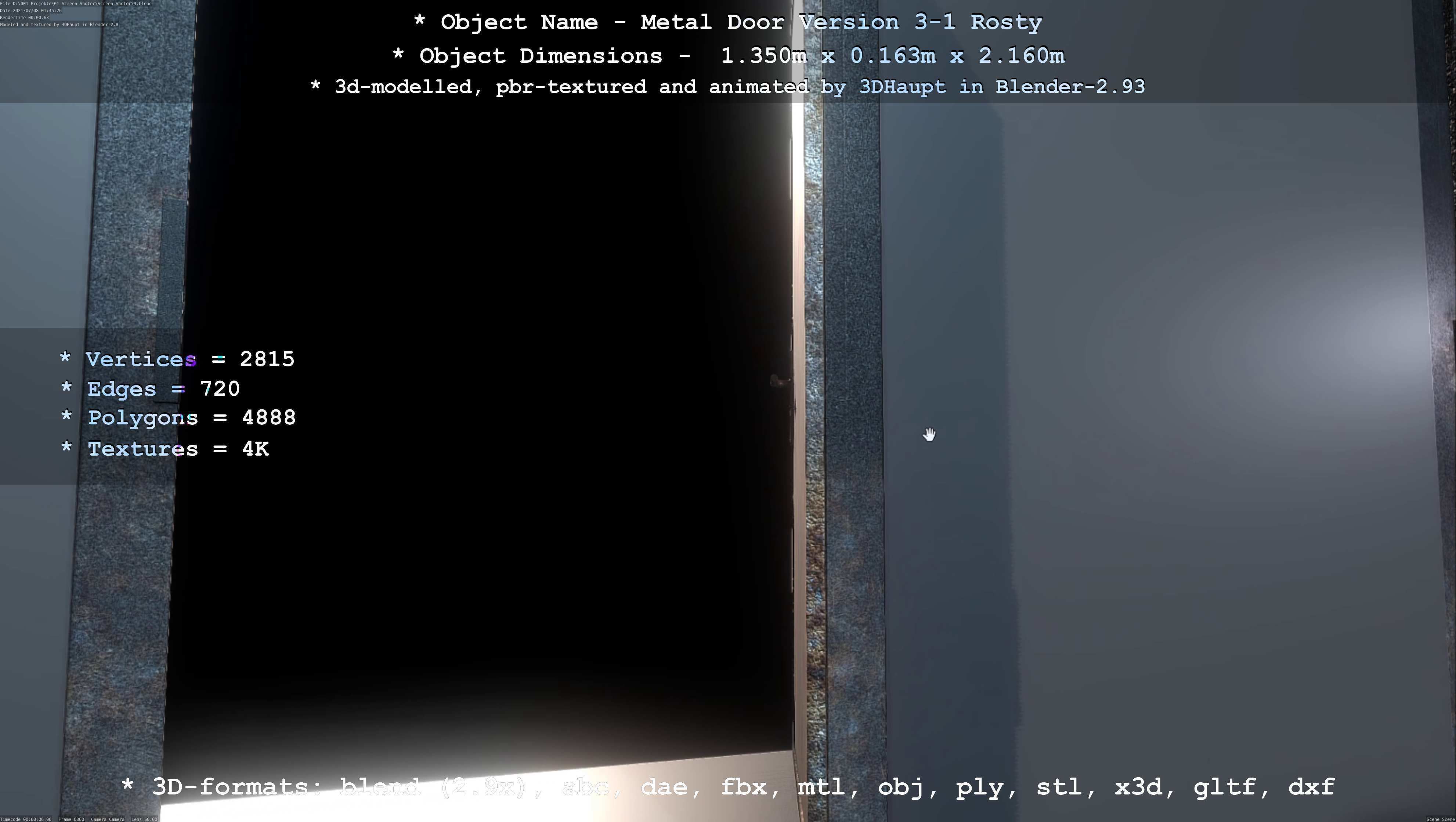 Animated Metal Door Version 3 Rusty Low-poly 3D model_18