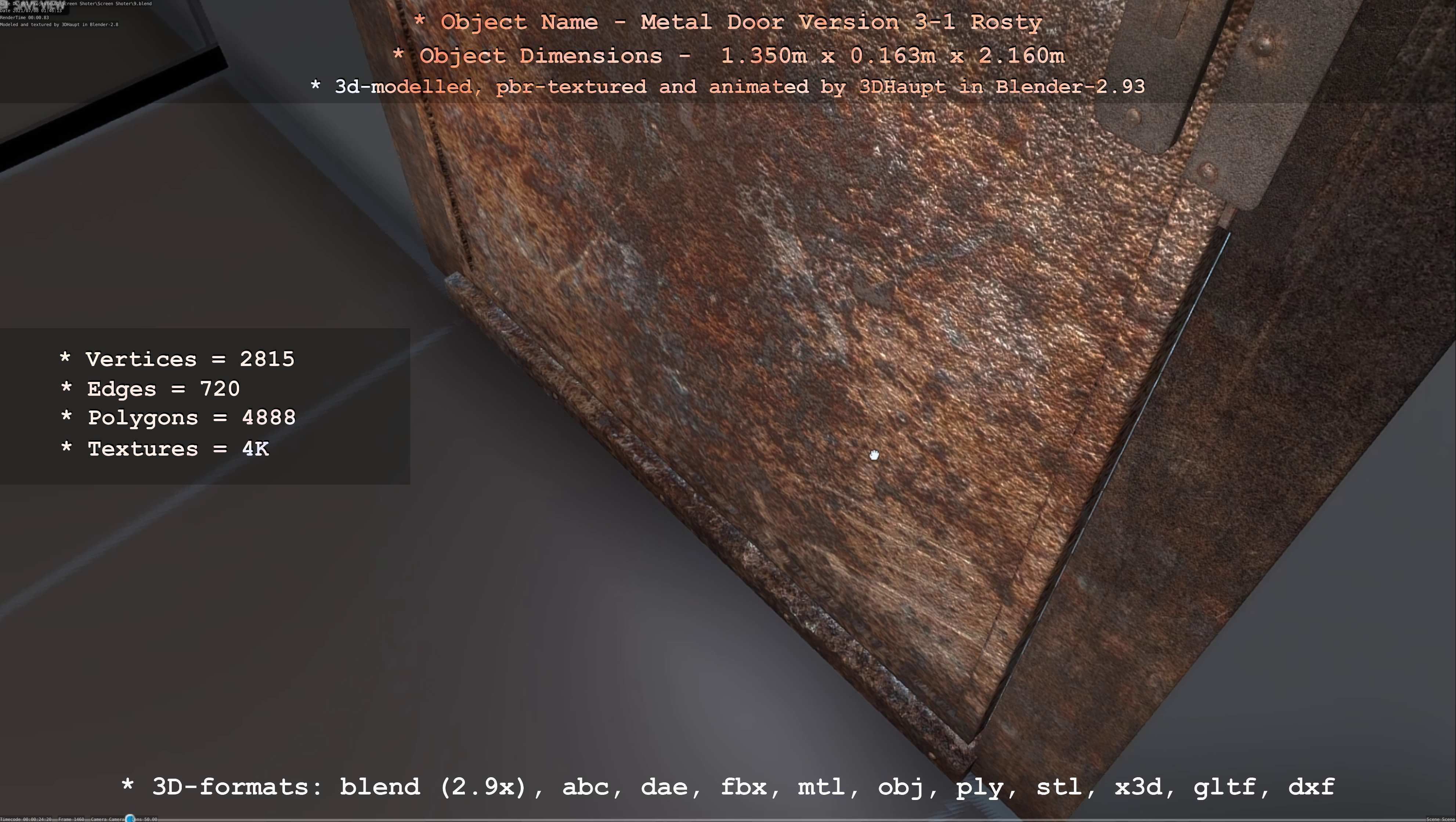 Animated Metal Door Version 3 Rusty Low-poly 3D model_57