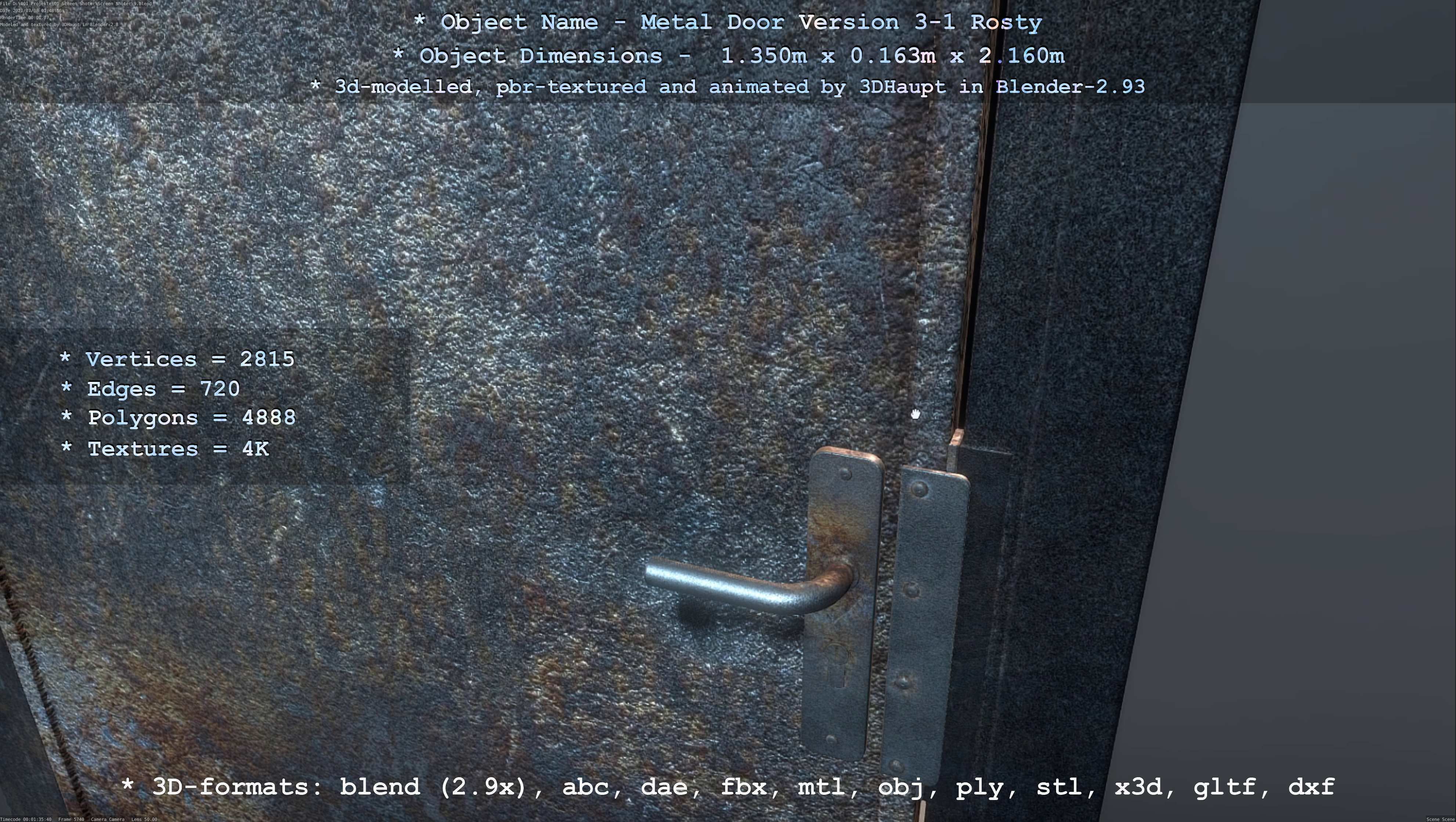 Animated Metal Door Version 3 Rusty Low-poly 3D model_104