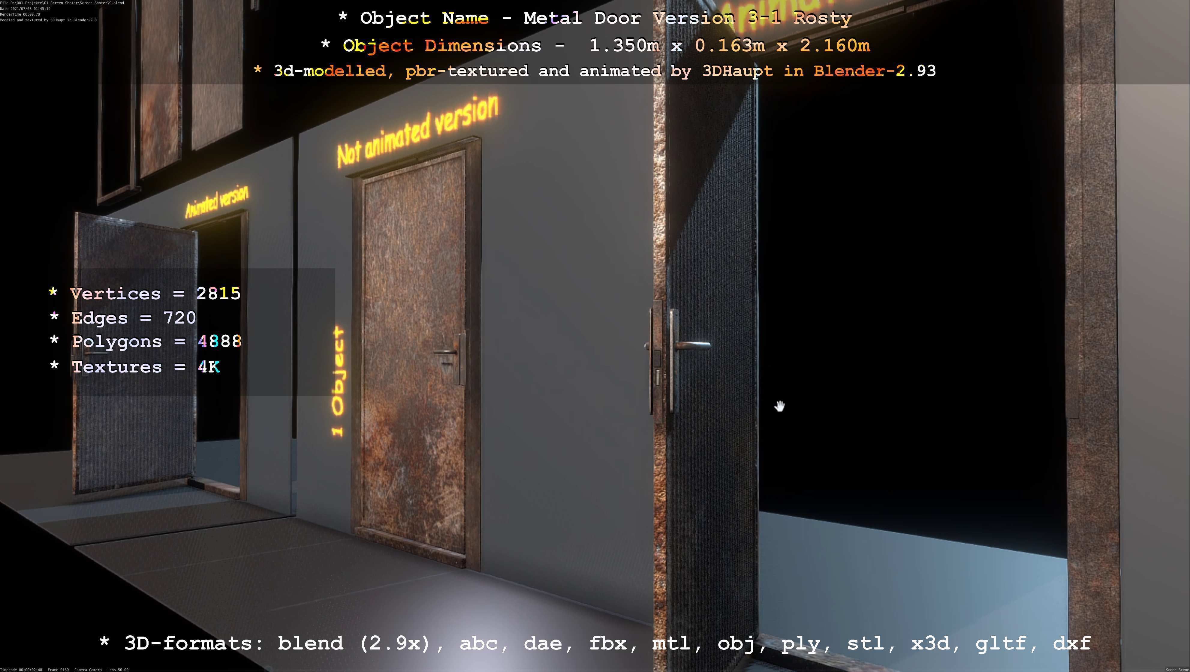 Animated Metal Door Version 3 Rusty Low-poly 3D model_16