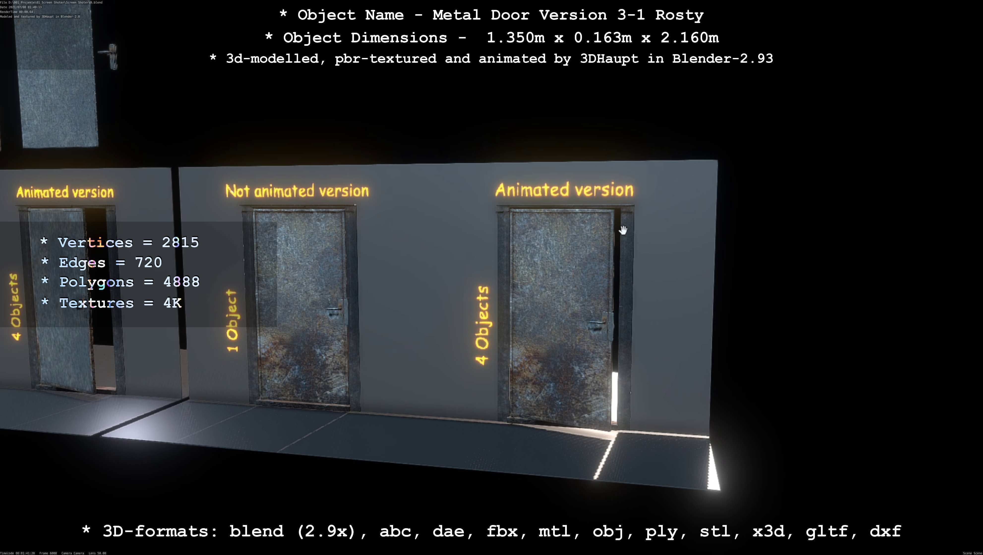 Animated Metal Door Version 3 Rusty Low-poly 3D model_96