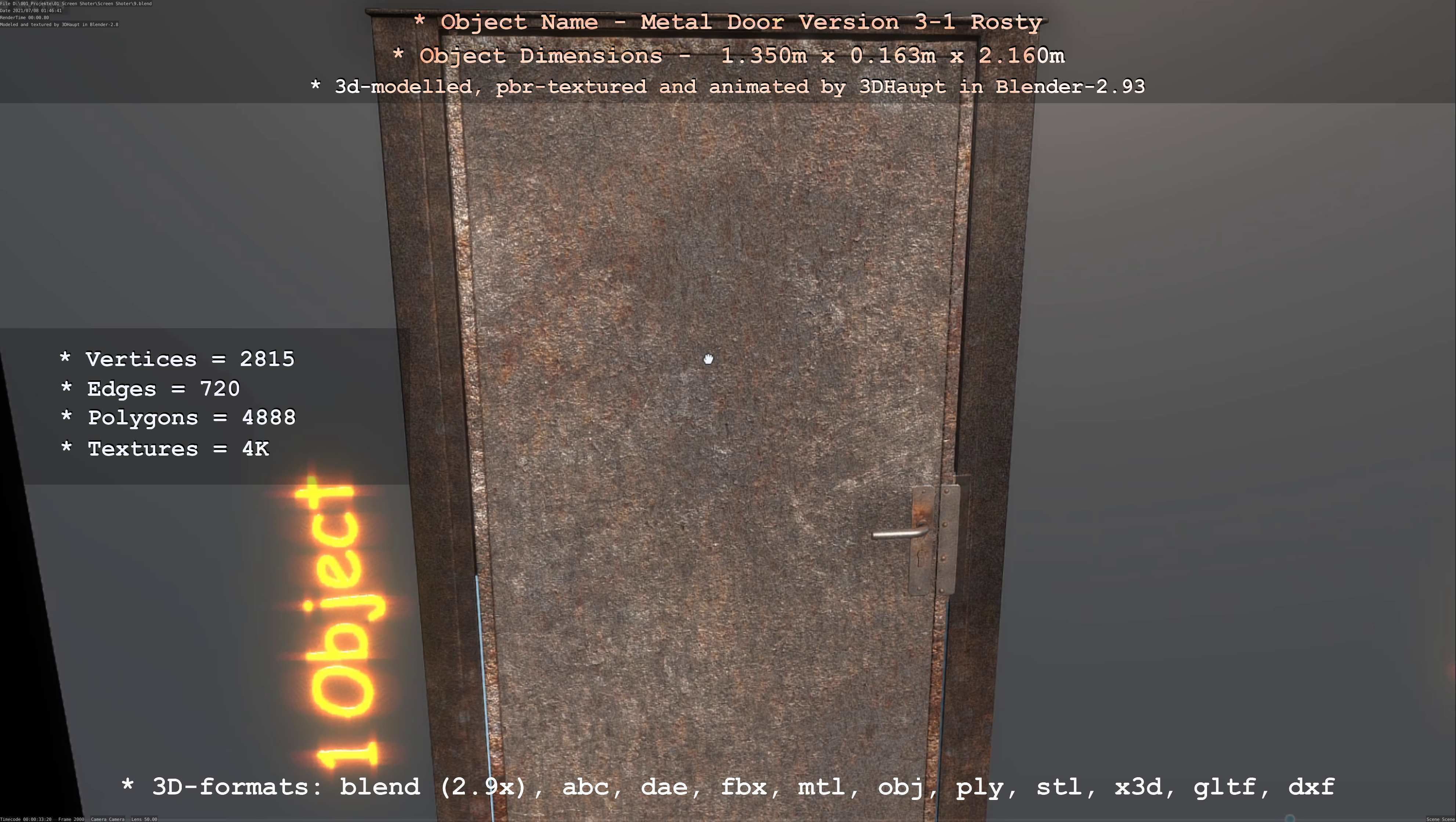 Animated Metal Door Version 3 Rusty Low-poly 3D model_45