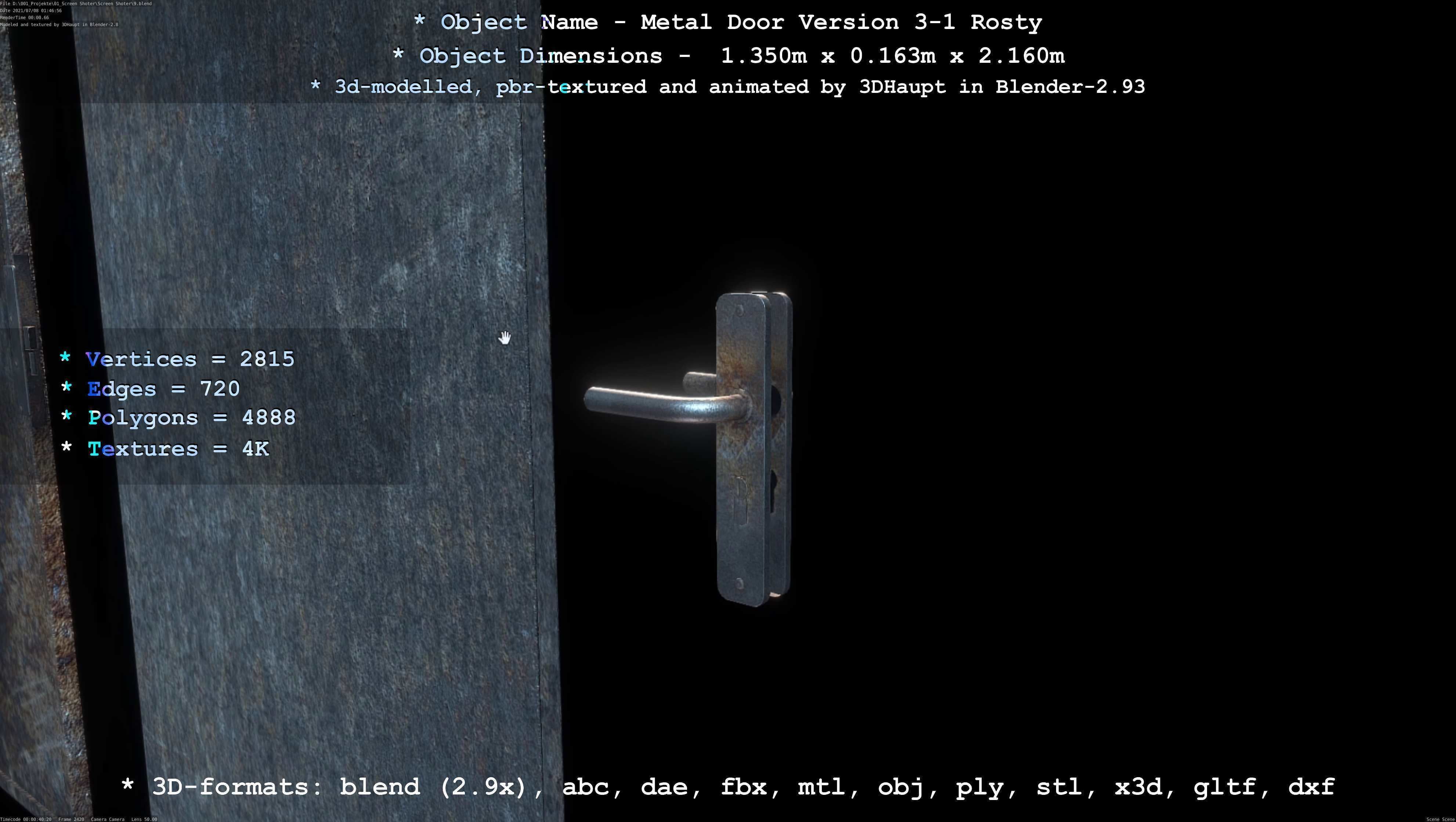 Animated Metal Door Version 3 Rusty Low-poly 3D model_34